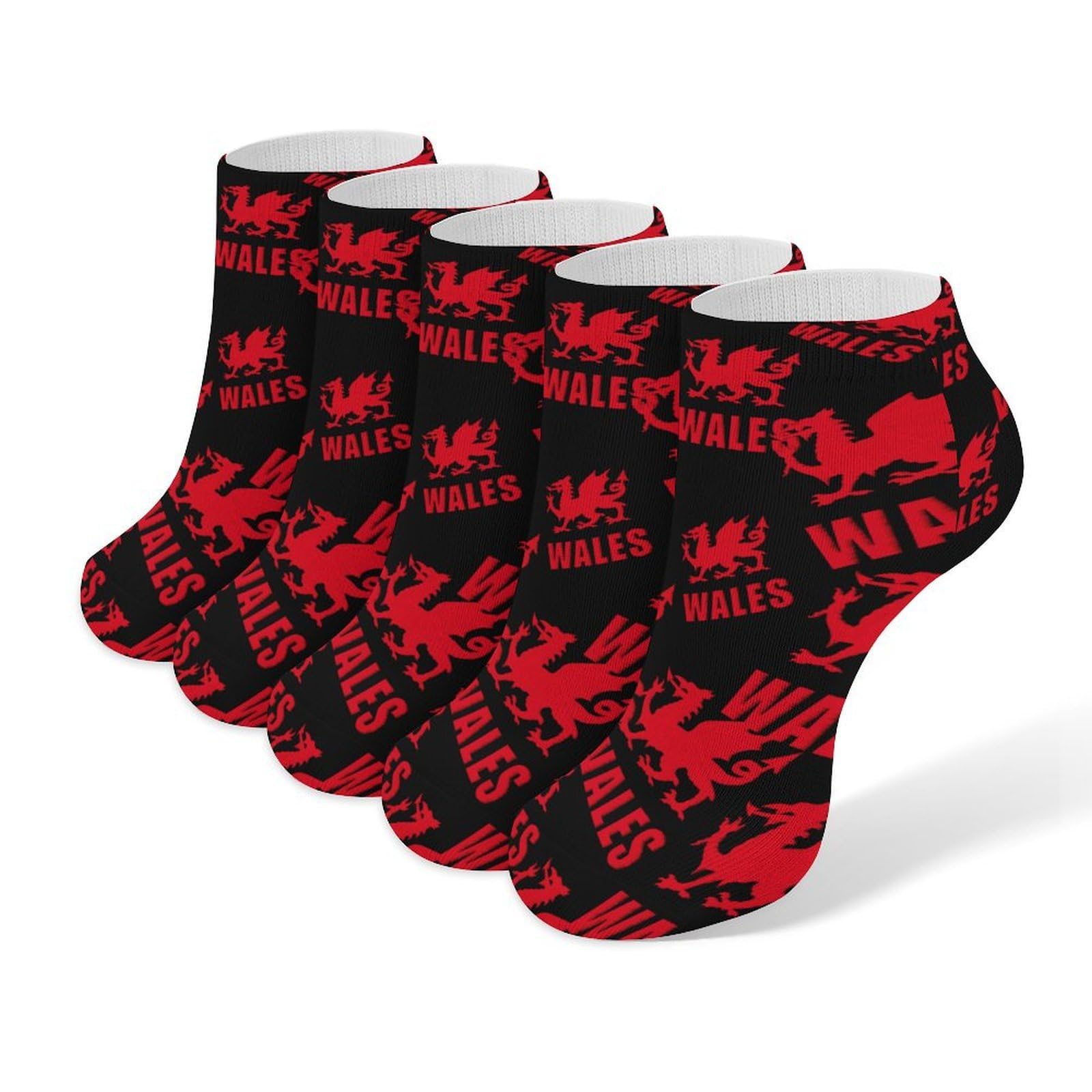 JIUFOTK Wales Welsh Dragon Ankle Socks for Men Women Breathable Athletic Low Cut Sock 5 Pair