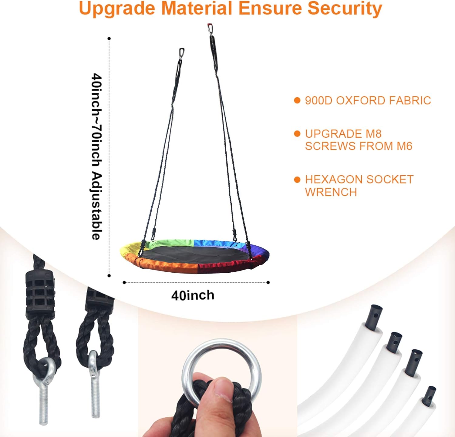 40 Inch Saucer Tree Swing Flying 700 lb Weight Capacity Adjustable Multi-Strand Ropes 900D Oxford Colorful Safe and Durable Swing Seat for Children Adults (Multicolored) : Toys & Games