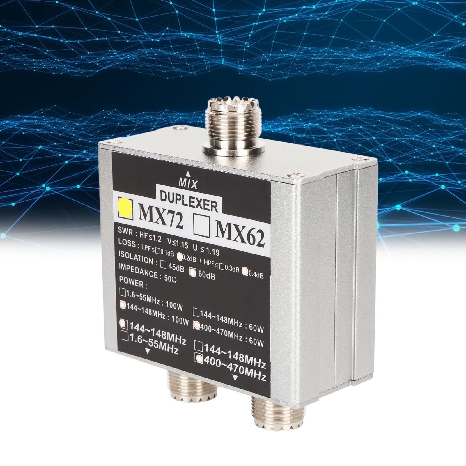 Combinador de Antena Walkie Talkie de Jamón MX72 de Alto Rendimiento con Duplexor de Estación de Tránsito Multifrecuencia VHF UHF, Aislamiento Súper de 60 DB para Uso en Interiores
