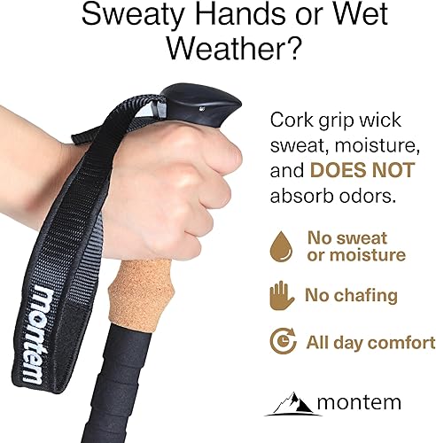 Miniatura 3 de Montem Bastones ultraligeros de fibra de carbono 3K para senderismocaminartrekking - un par (2 bastones)