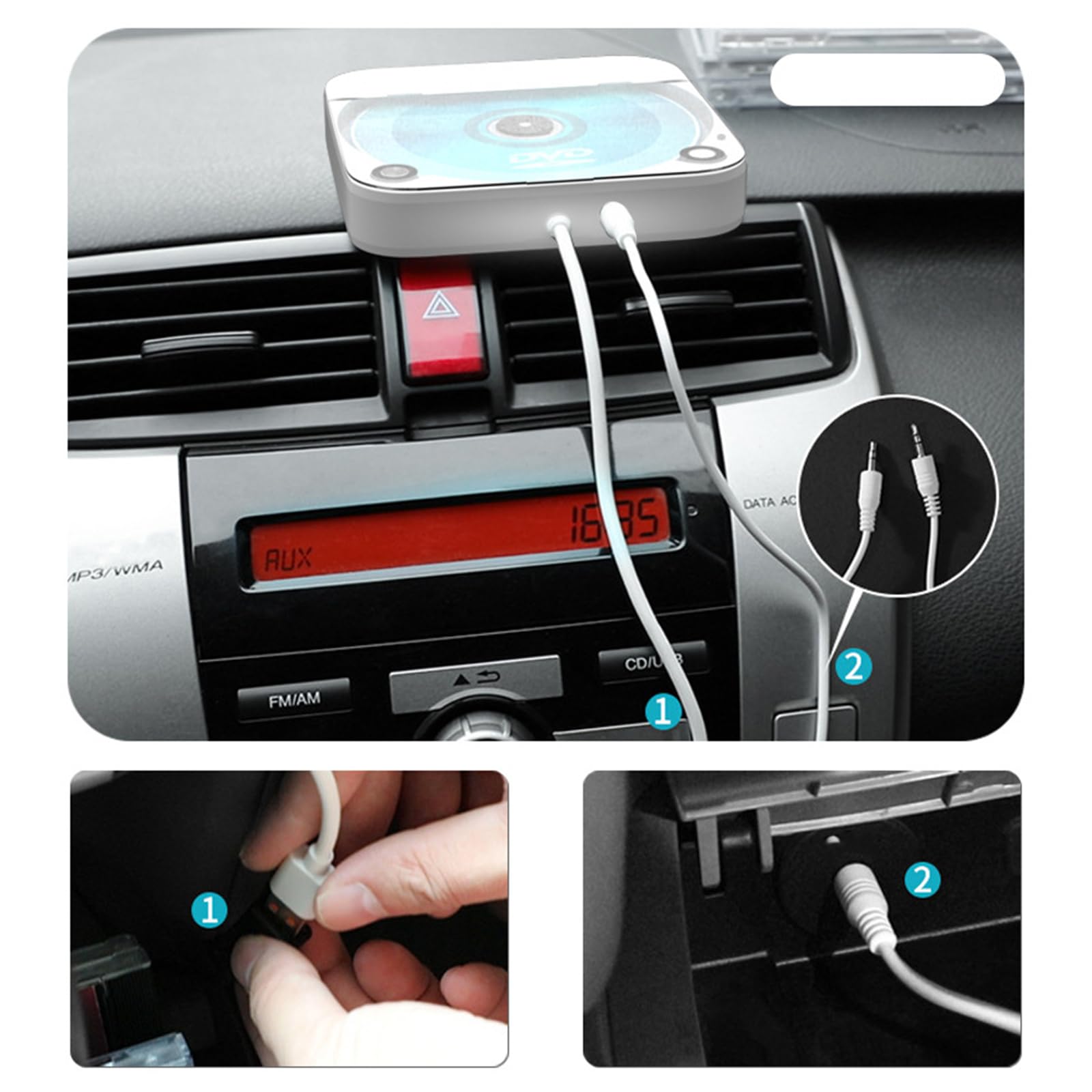 Reproductor de discos externo para coche, conectividad USB Auxs, instalación Plug and Play, carcasa duradera para reproducciones claras, reproductor externo de coche, entrada de puerto USB