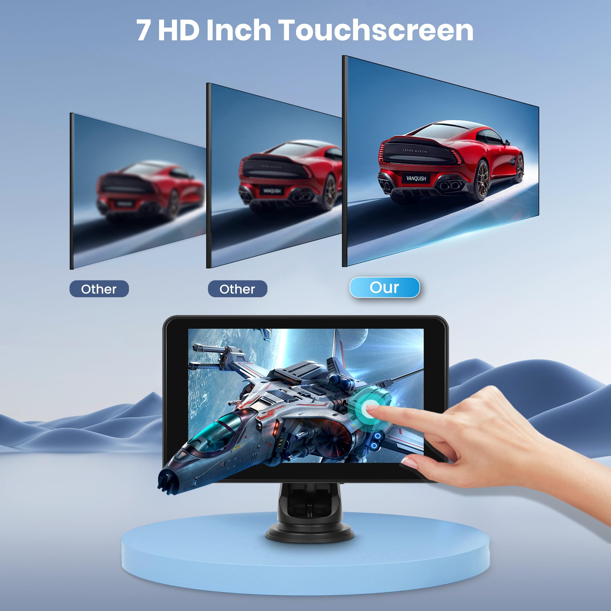 17,8 cm (7 Zoll) kabelloses CarPlay Android Auto Unterstützung Bluetooth Airplay für Autos Wireless CarPlay Android Auto Portable Carplay Bildschirm