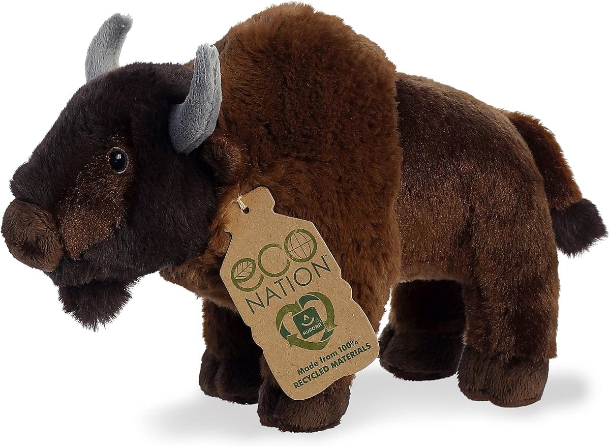 Aurora® Animal de peluche de bisonte Eco Nation™ de fabricación responsable - Ideal para aventuras durante el tiempo de juego - Perfecto para cumpleaños o simplemente porque sí - Marrón 9 pulgadas