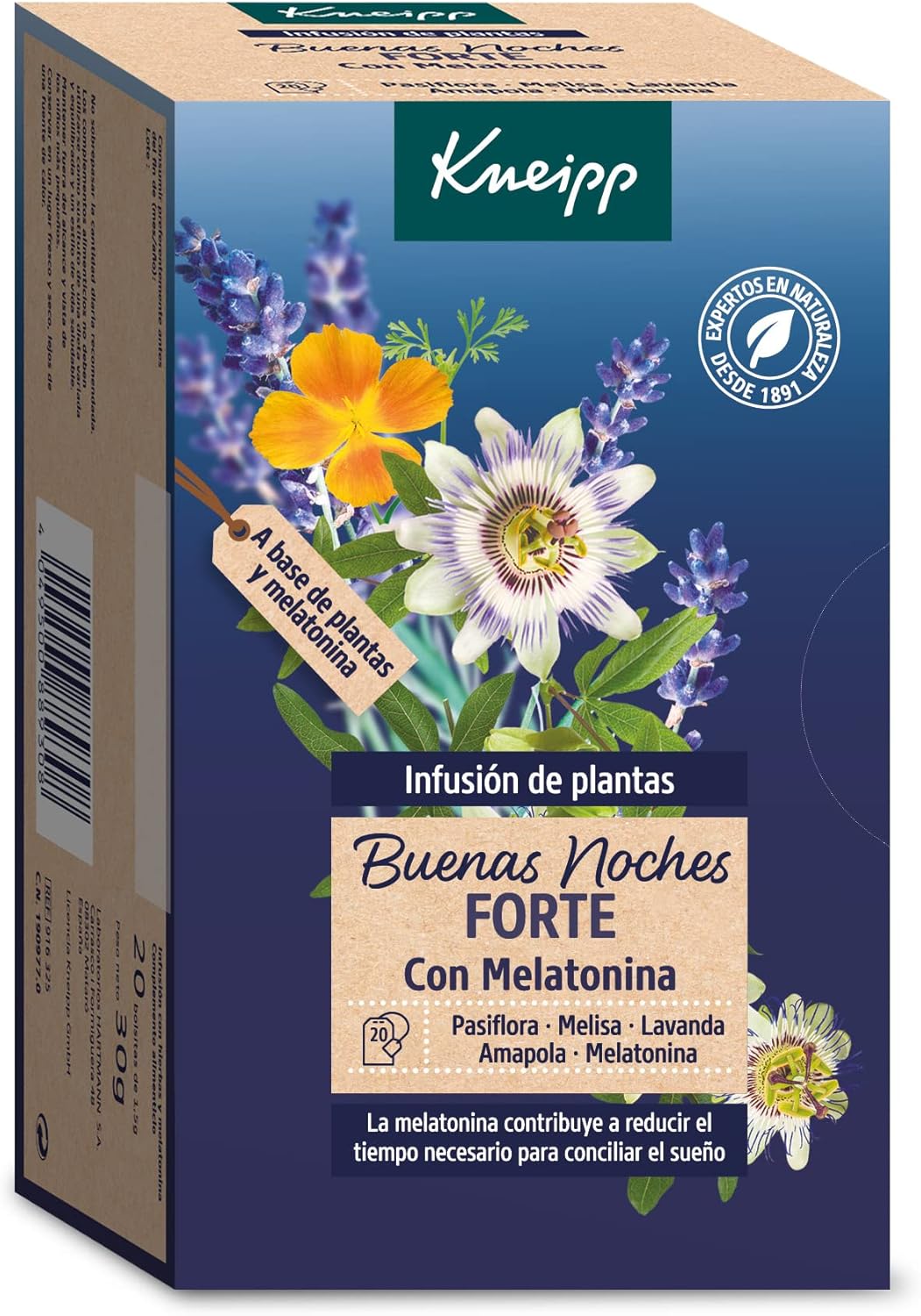 sueño bebe: Kneipp Good Night Forte Infusion, Natural Tranquilizer, Melatonin, Passionflower & Lavender Infusion, Helps Reduce Time to Fall Asleep, 20 Sachets (1.5 g)