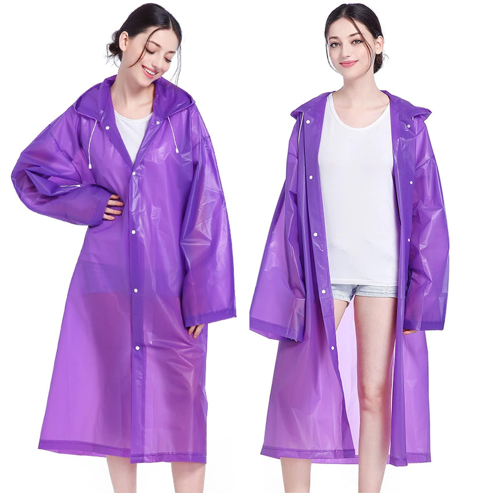 AMWYODK Adult rain poncho, 2-piece reusable raincoat, rain gear with hood and sleeves, suitable for emergency situations, outdoor activities, and camping-themed scenarios. (Purple)