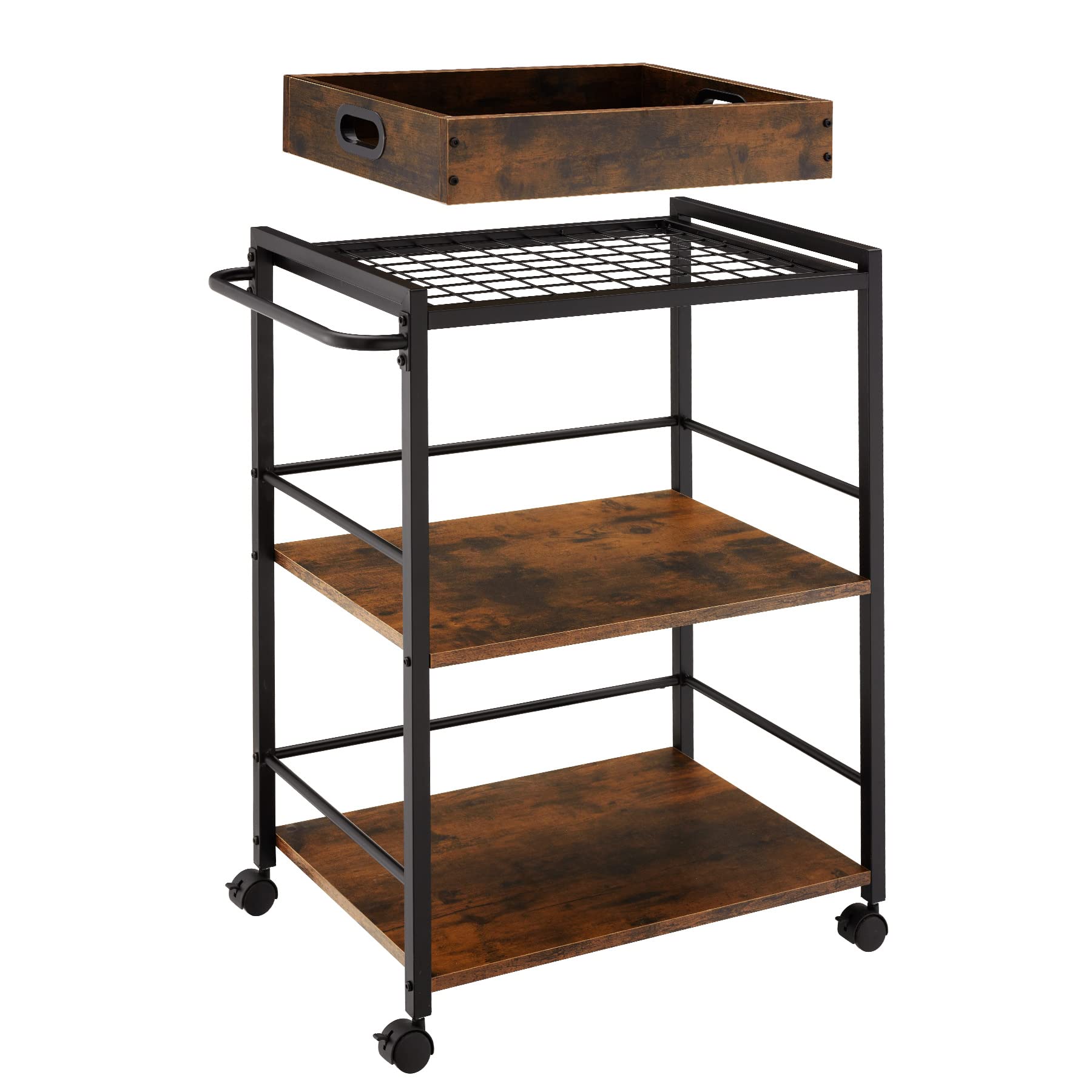 tectake® Carrello Portavivande - 65 x 41,5 x 87 cm - Carrello Cucina con Ruote, Vassoio Removibile, Struttura in Acciaio, Mobiletto Salvaspazio, Organizer Cucina - Legno Industriale Scuro