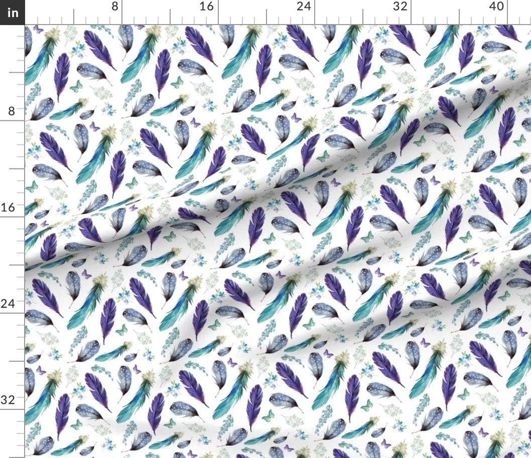 Spoonflower Fabric - Lilac Mermaid Feathers Florals Boho Butterfly Aqua Purple Printed on Petal Signature Cotton Fabric Fat Quarter - Sewing Quilting Apparel Crafts Decor