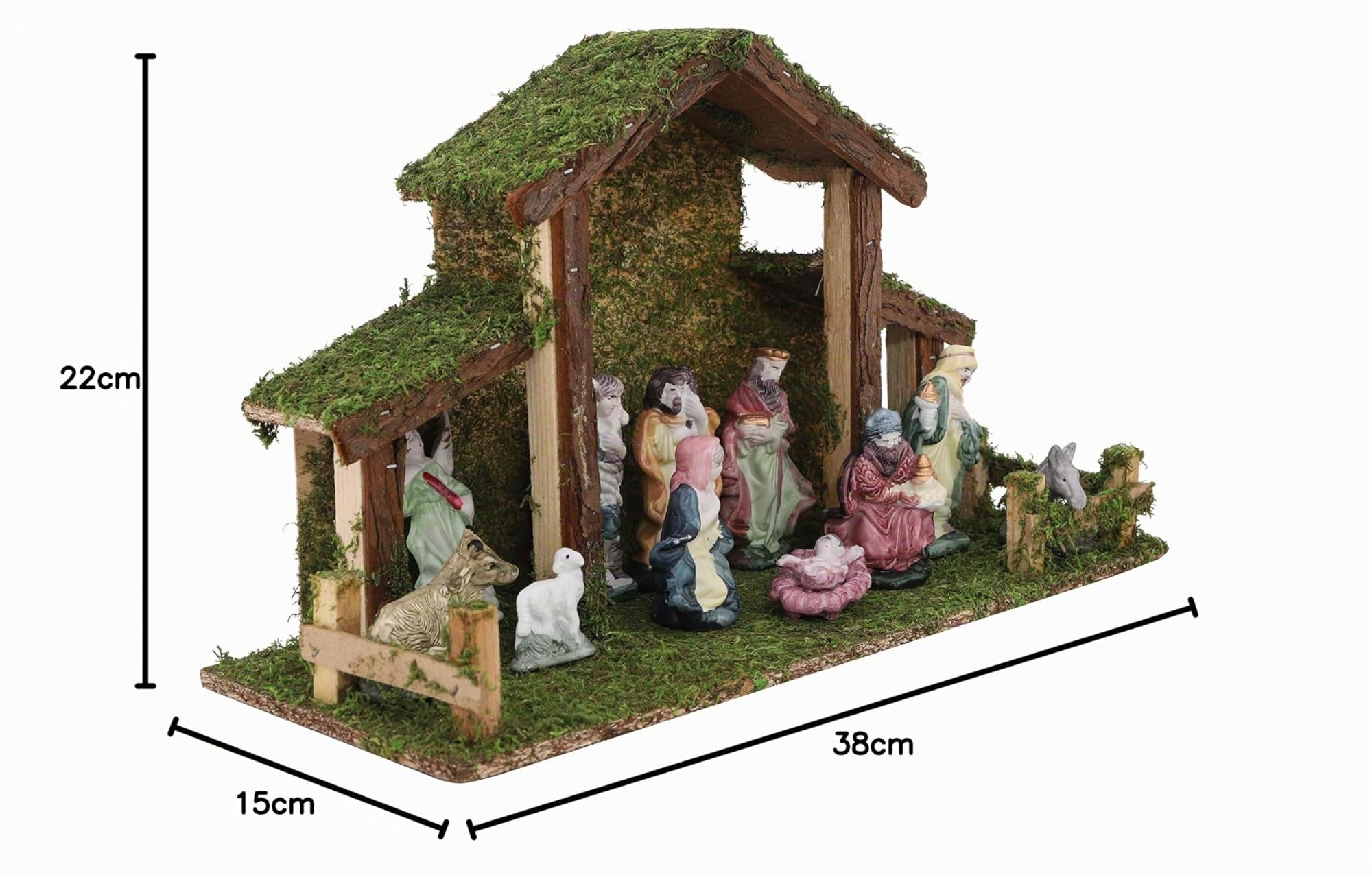 Toyland® Crèche de Noël Traditionnelle - Étable avec 11 Personnages de la Nativité - Décorations de Noël