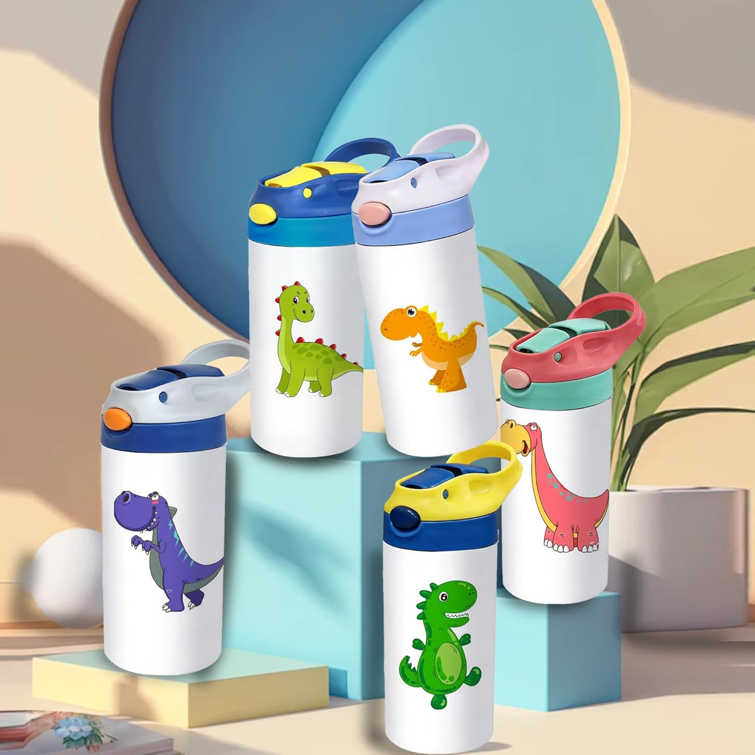 Sublimation Tumbler,10 PACK 12oz Stainless Steel Sublimation Sippy Cup,Double Wall Insulated Tumbler with Handle,Spill Proof lid,Silicone Bottoms,for Water,Drinks(10, 12OZ)