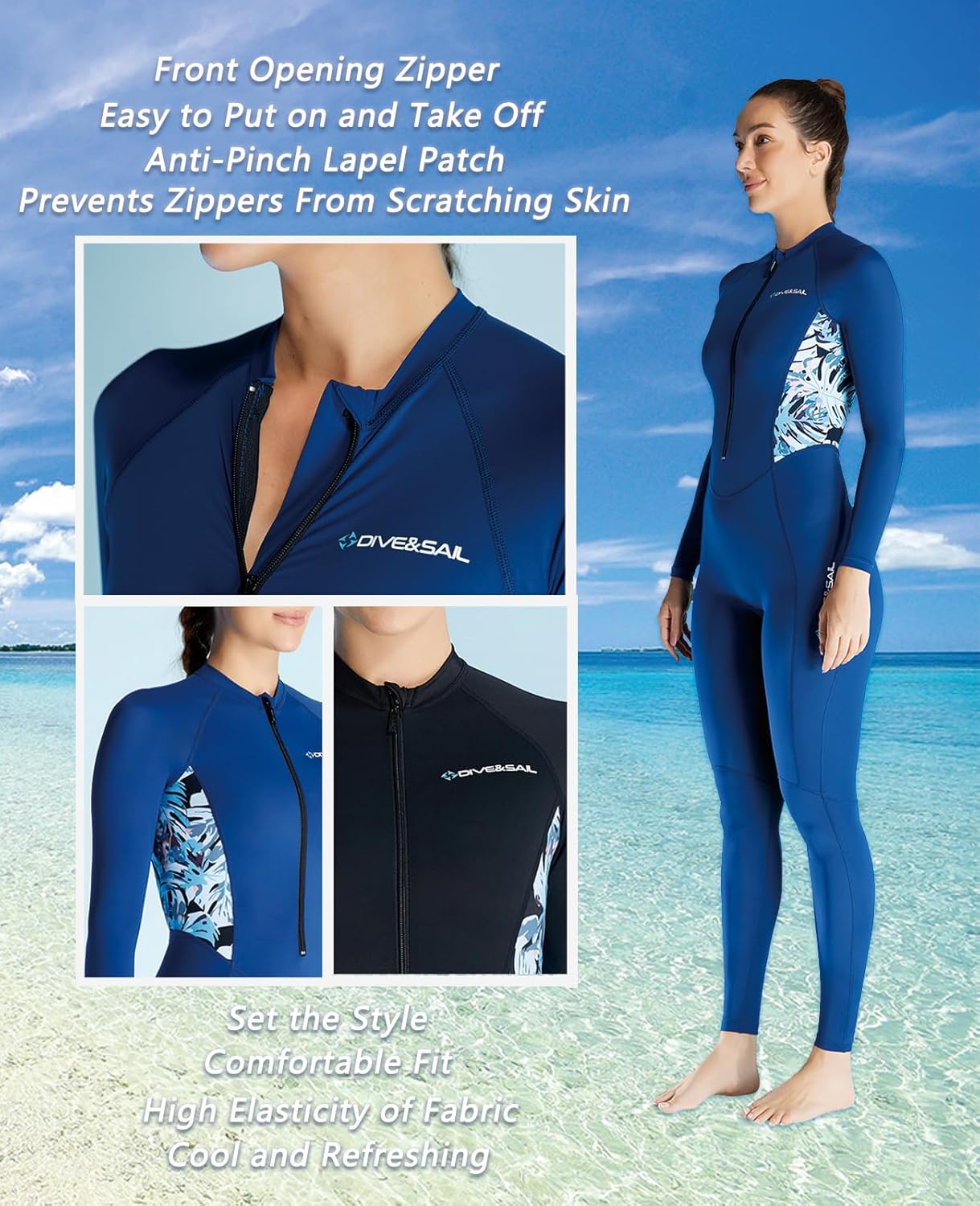 Skyone Diving Skins for Women Men, Thin Wetsuits Swimsuit Full Body Rash Guard, UV Protection Long Sleeve Wet Suit Dive Skin