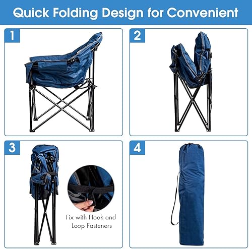 Miniatura 4 de Giantex Silla de camping portátil, silla plegable para exteriores con platillo de luna para césped con asiento acolchado suave, portavasos y bolsa