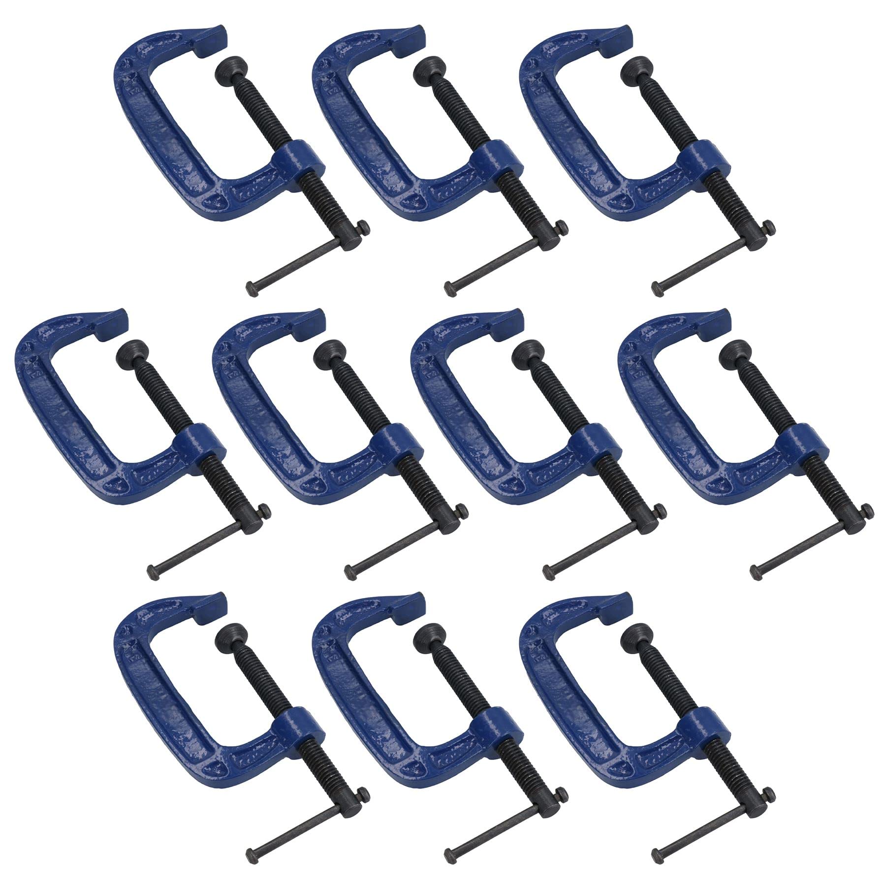 Ab Tools Blue 3 Inch (75Mm) Cast Iron Screw G Clamp Fastener Holder Support Vice Clamping 10Pc