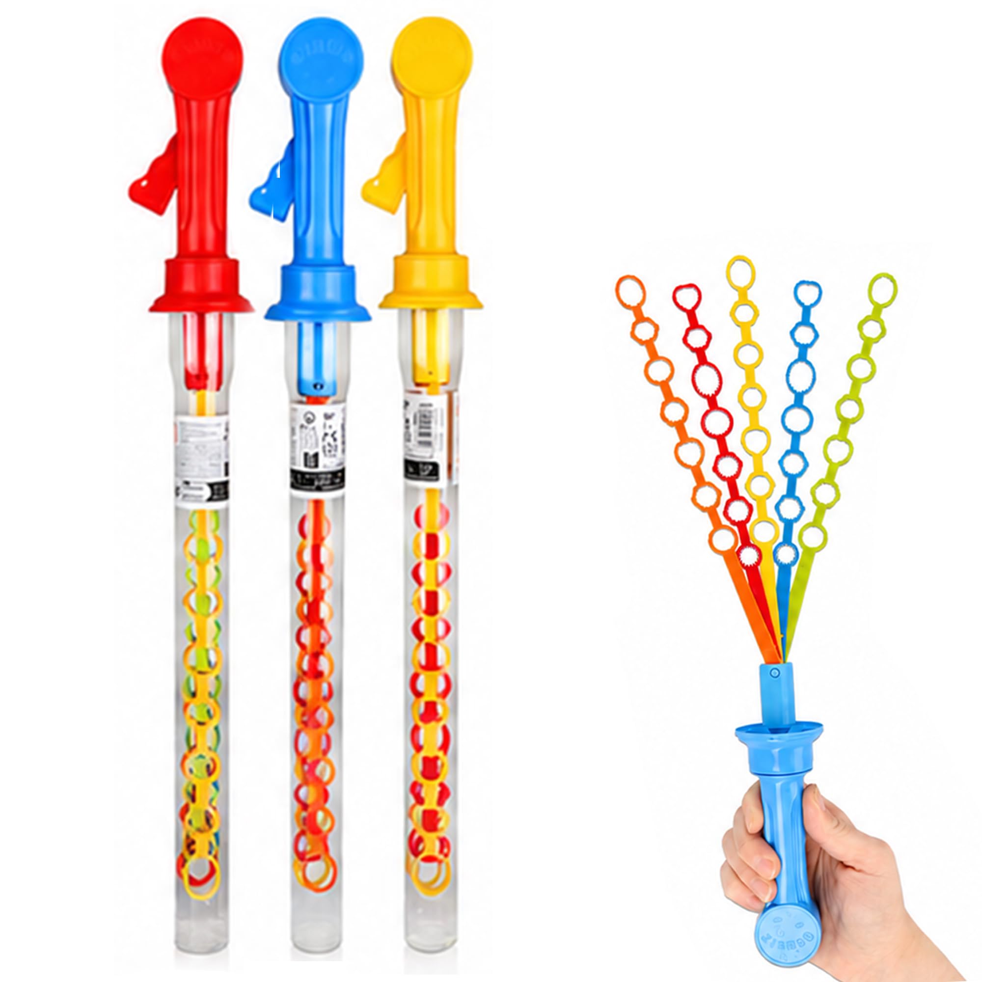 Lizzy 2 Pack Assorted Colour Bubble Sword with Multi Wand 150ml Large Bubble Maker Outdoor Toy Bubble Blower Stick with 5 Wands Colourful Summer Garden Toy Party Favour Bubble Toy Set