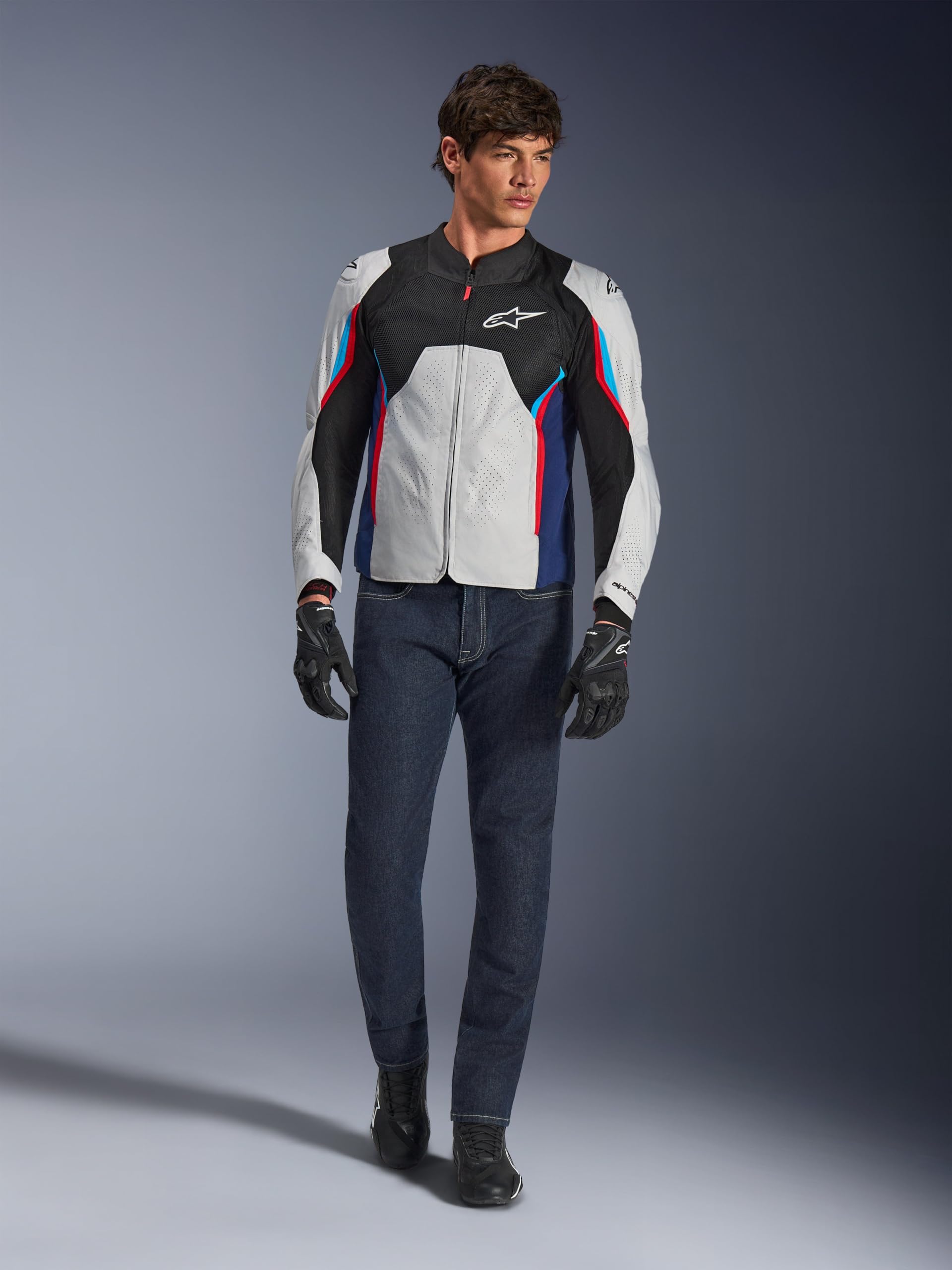 Alpinestars AST V3 Air Giacca tessile da motocicletta perforata, grigio/blu/rosso, L