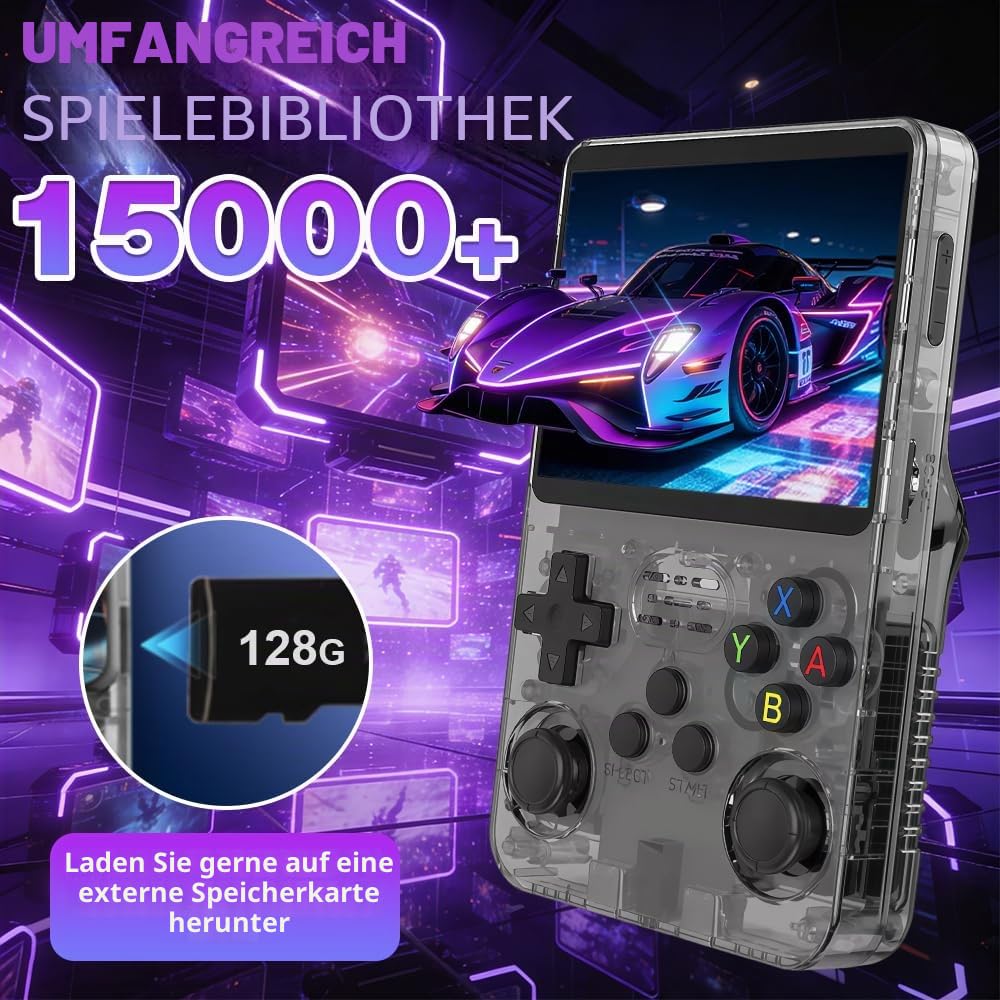 R36S Retro Handheld Spielkonsole, 128 G Retro Konsole, 3,5-Zoll-IPS-Bildschirm Handheld Konsole, Tragbare Mini Retro Console, Emulator Konsole Linux-System Game Boy(Schwarz)
