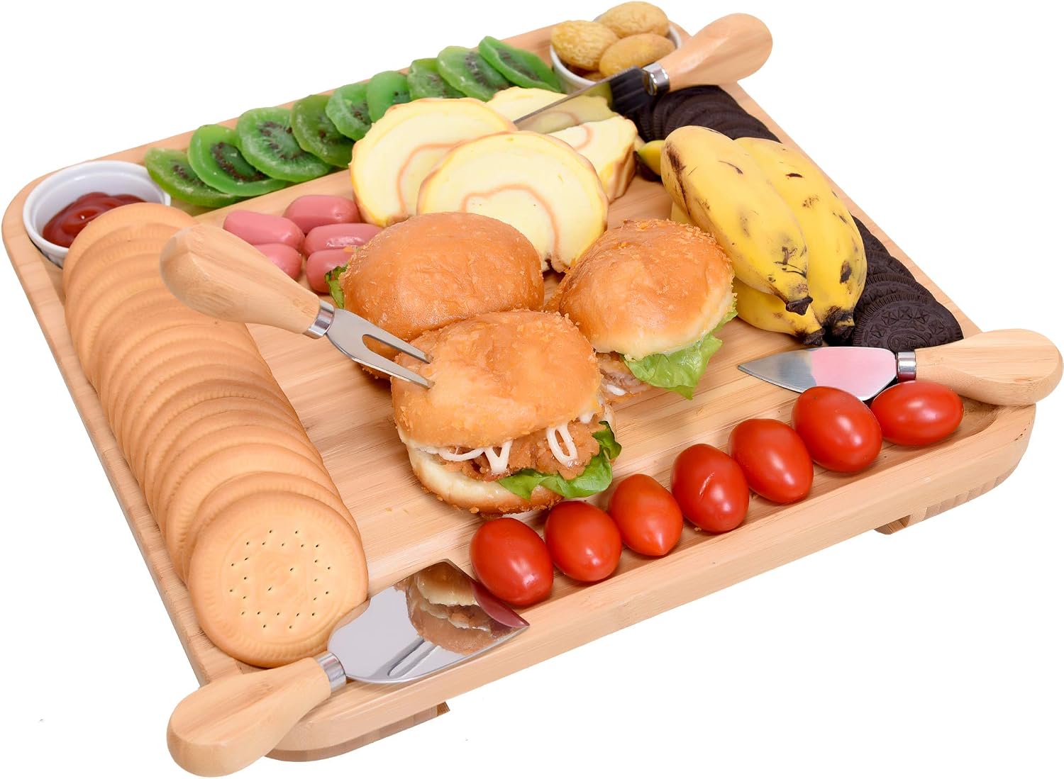 One-Day Sale: Up to 60% Off Bamboo Cheese Board Premium Charcuterie Party Platter & Serving Tray with Cutlery Set for Wine, Crackers, Brie and Meat,2 Ceramic Bowls, Awesome Housewarming&Christmas Gift One-Day Sale: Up to 40% Off Bamboo Cheese Board Premium Charcuterie Party Platter & Serving Tray with Cutlery Set for Wine, Crackers, Brie and Meat,2 Ceramic Bowls, Awesome Housewarming&Christmas Gift