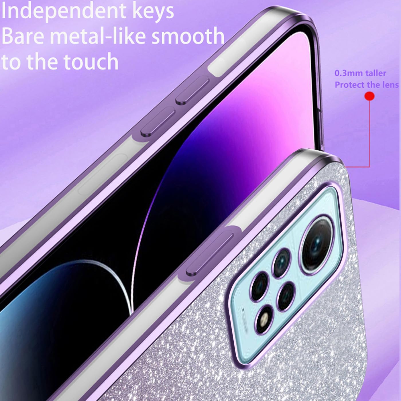 Cover Glitterata Per Redmi Note 12 Pro 4G / 11 Pro 4G/5G | Custodia Antiurdo TPU Con Adesivi Scintillanti | Lavanda - 3