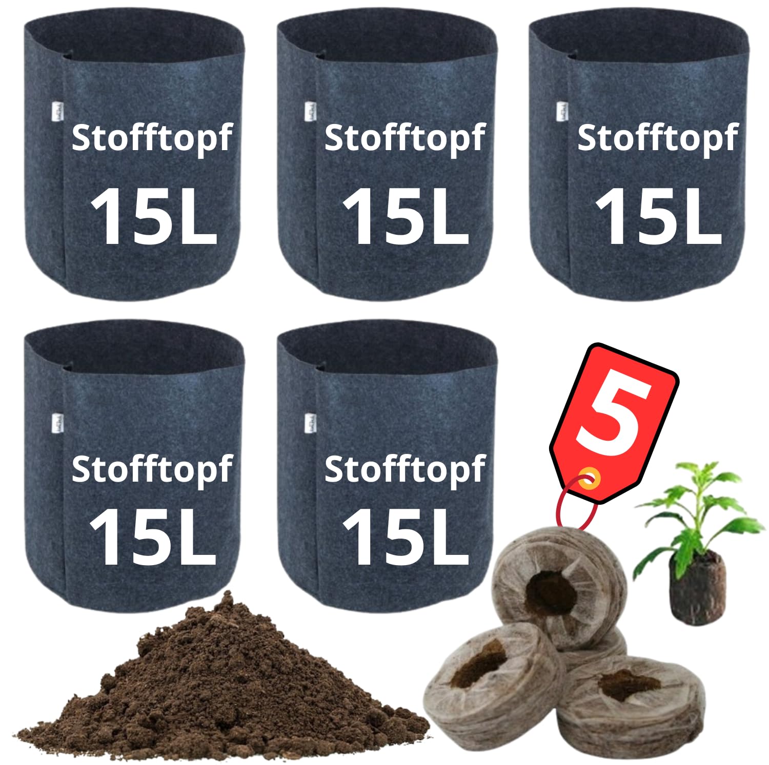 Generisch Stofftopf 15l | Pflanztpfe | Pflanzscke 15l | Pflanztpfe |  Cannabis Topf | Pflanztaschen 15l | Grow Tpfe | Pflanztopf | Blumentopf  15l | ...
