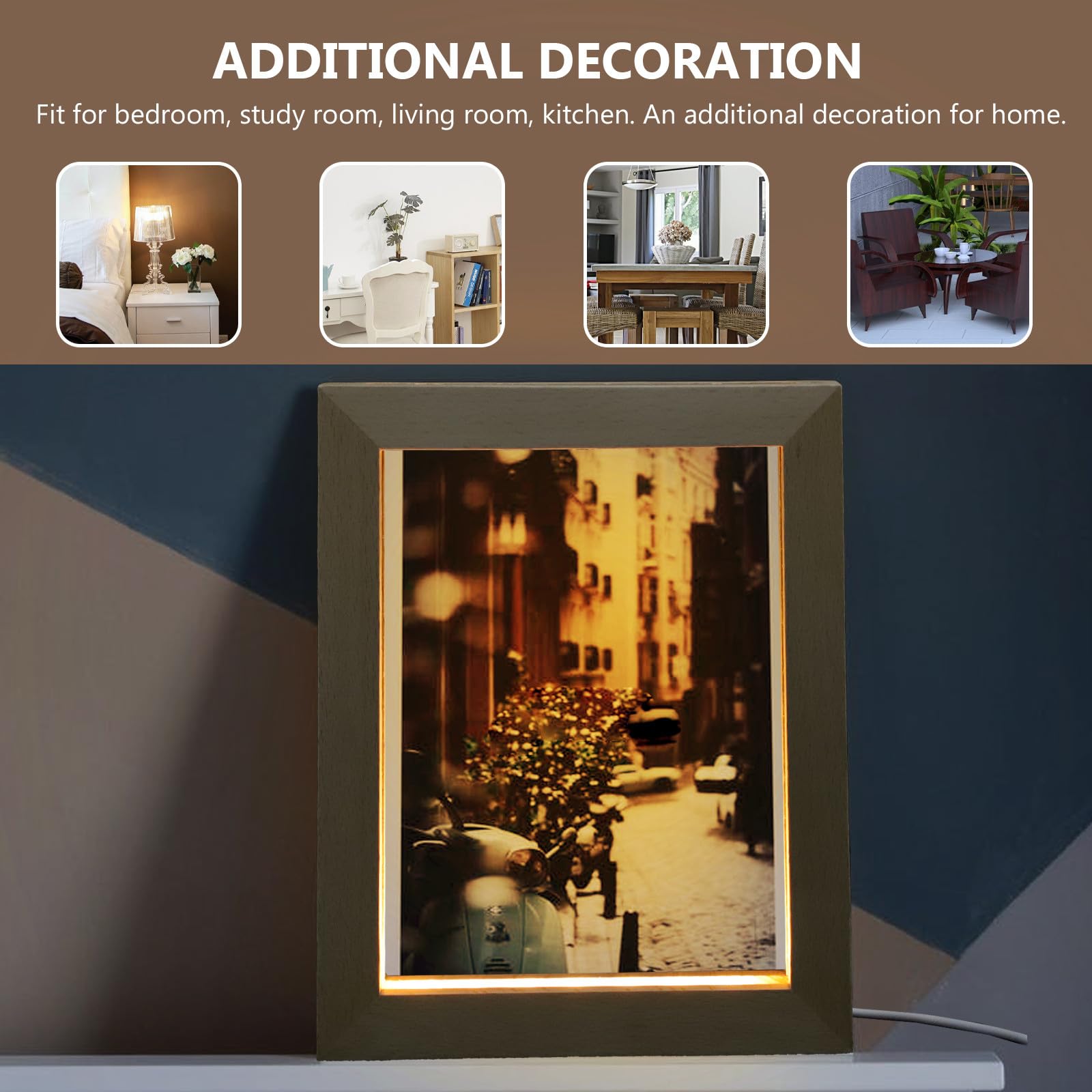 STOBAZA Marco de Fotos Luminoso LED 3d de Madera Maciza 230x170 Mm Luz Cálida para Decoración de Mesa en Hogar, Marco Único y Compacto para Exhibición Significativa de Fotos