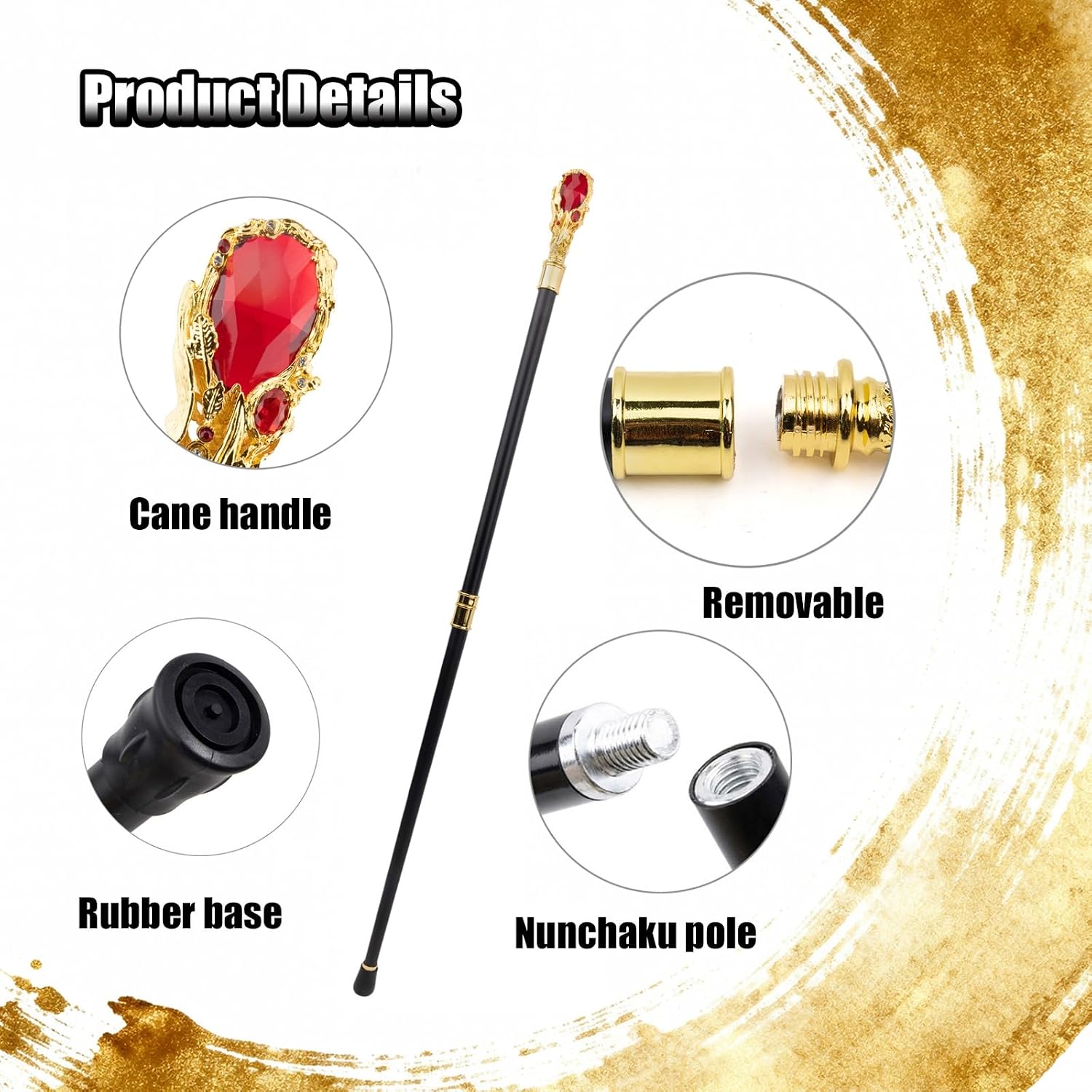 Gold Diamond Type Walking Canes, Removable for Men Women Seniors Costume Walking Cane Prop Dress Costume Accessories 37in