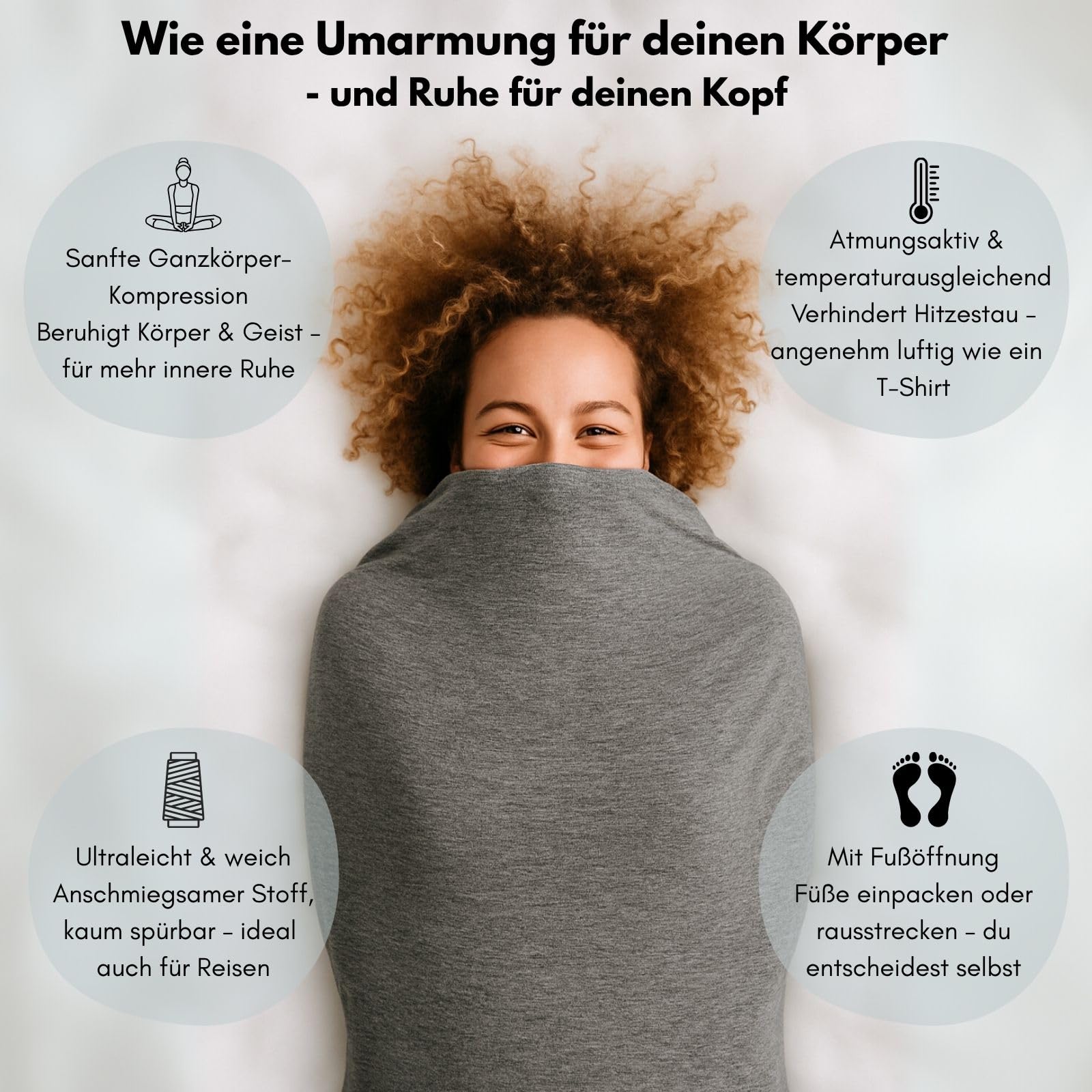 Rivello Schlafdecke Somnia – Sanfte Kompression, Ultraleicht & atmungsaktiv, Alternative zur Gewichtsdecke, 4 Größen (L - 165cm)