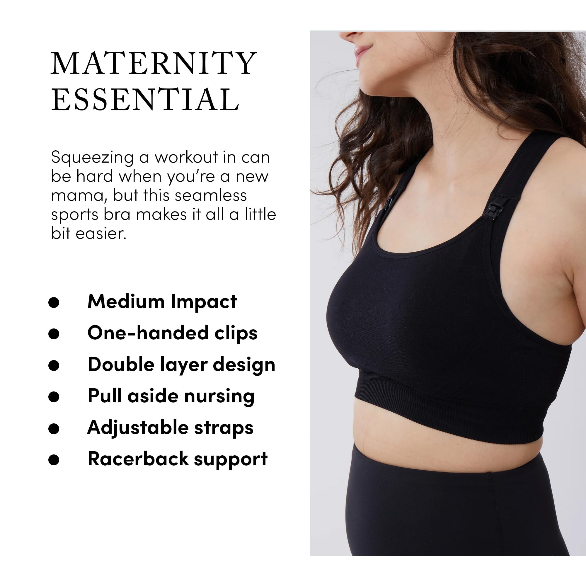 Ingrid & Isabel Basics Nahtloser Schwangerschafts- und Still-Sport-BH, geringe bis mittlere Belastung