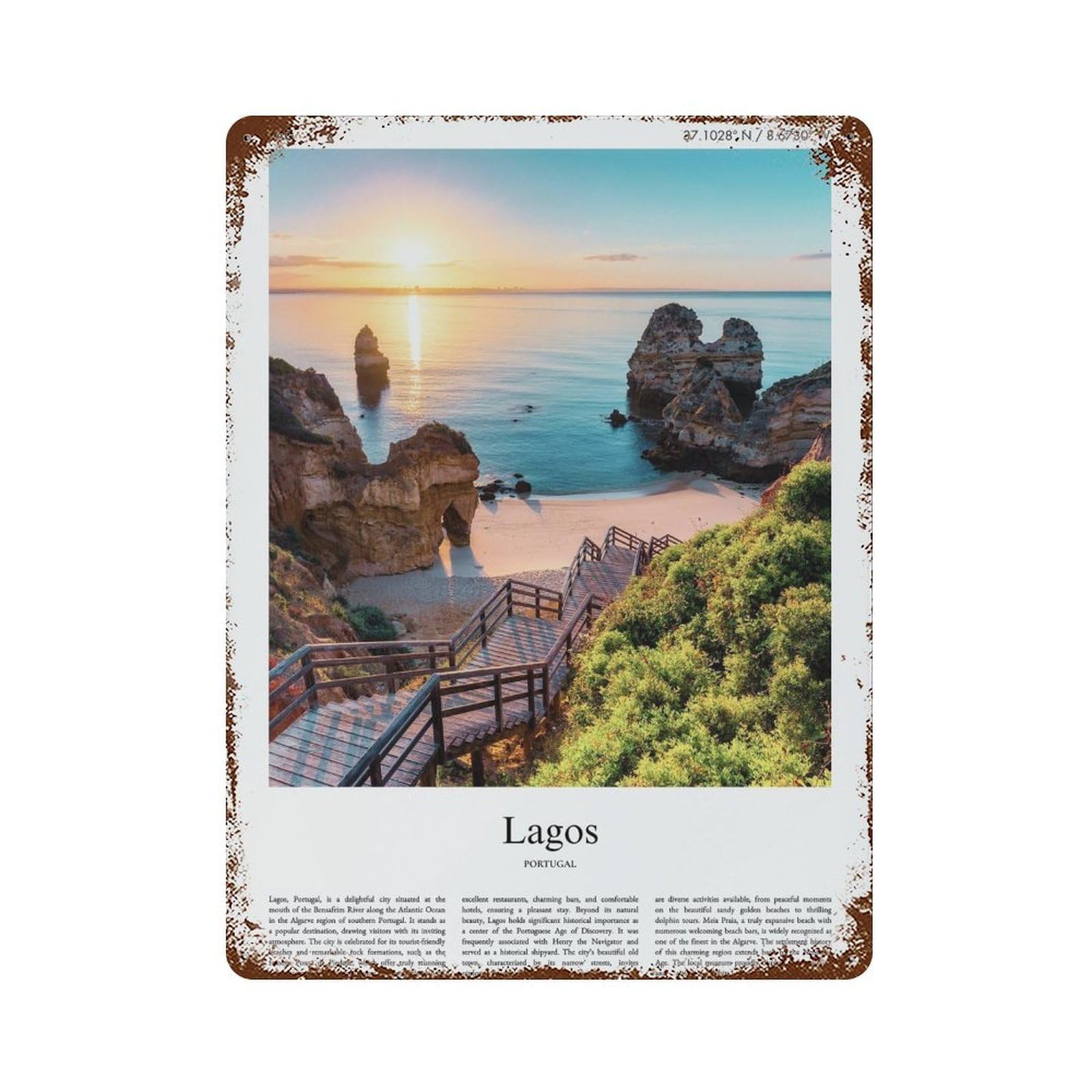 xiaoxiaoshen Lagos Portugal City Scenery Wall Decor Art Metal Tin Poster Modern Home Decor Art Home Bar Shop Decorations Vintage Sign 40x30cm