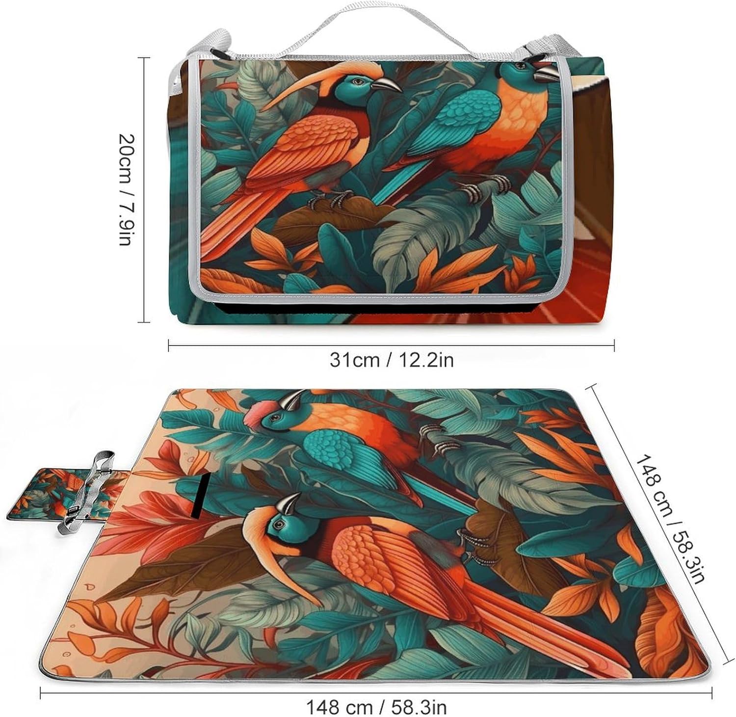 Outdoor Picnic Blanket Extra Large Beach Blanket Waterproof Picnic Mat Pattern Drawing Camping Blanket Portable with Carry Strap Park Blanket for Grass Camping Park