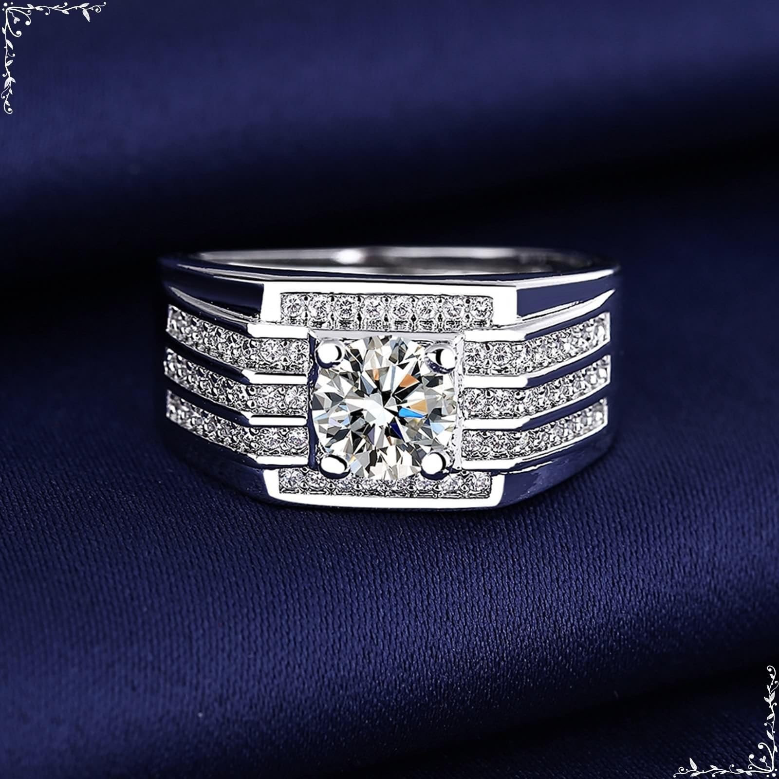 Wycian Anillo personalizado para hombre, oro blanco, plata 9 K, moissanite con circonitas brillantes, talla 54 (17,2), moderno, personalizable