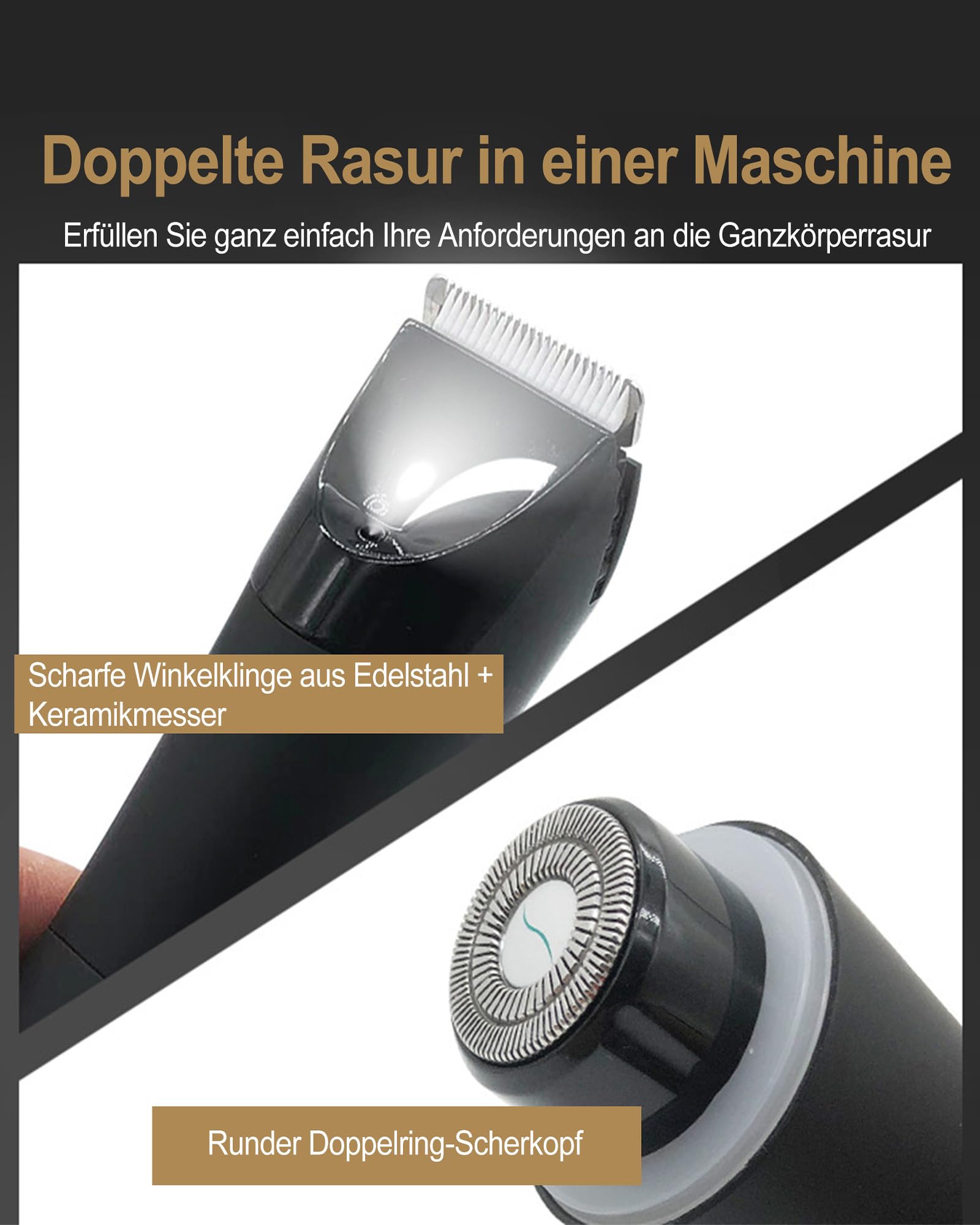 Elektryczna golarka intymna dla mężczyzn: golarka męska z oświetleniem LED i wyświetlaczem USB, możliwość ponownego ładowania, wodoszczelny, z nasadkami grzebieniowymi, do ciała, klatki piersiowej,