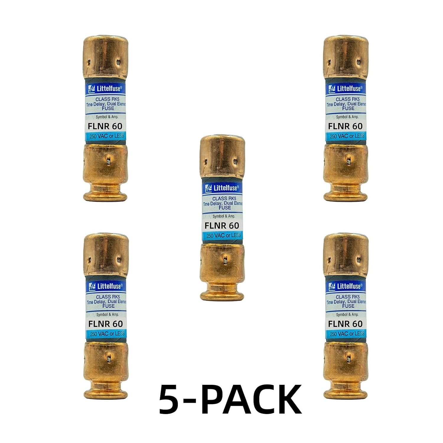 5-Pack New FLNR 60 FLNR-60A 250Vac Time Delay Fuse,FLNR-60 Current Limiting Class RK5 Cartridge Fuse