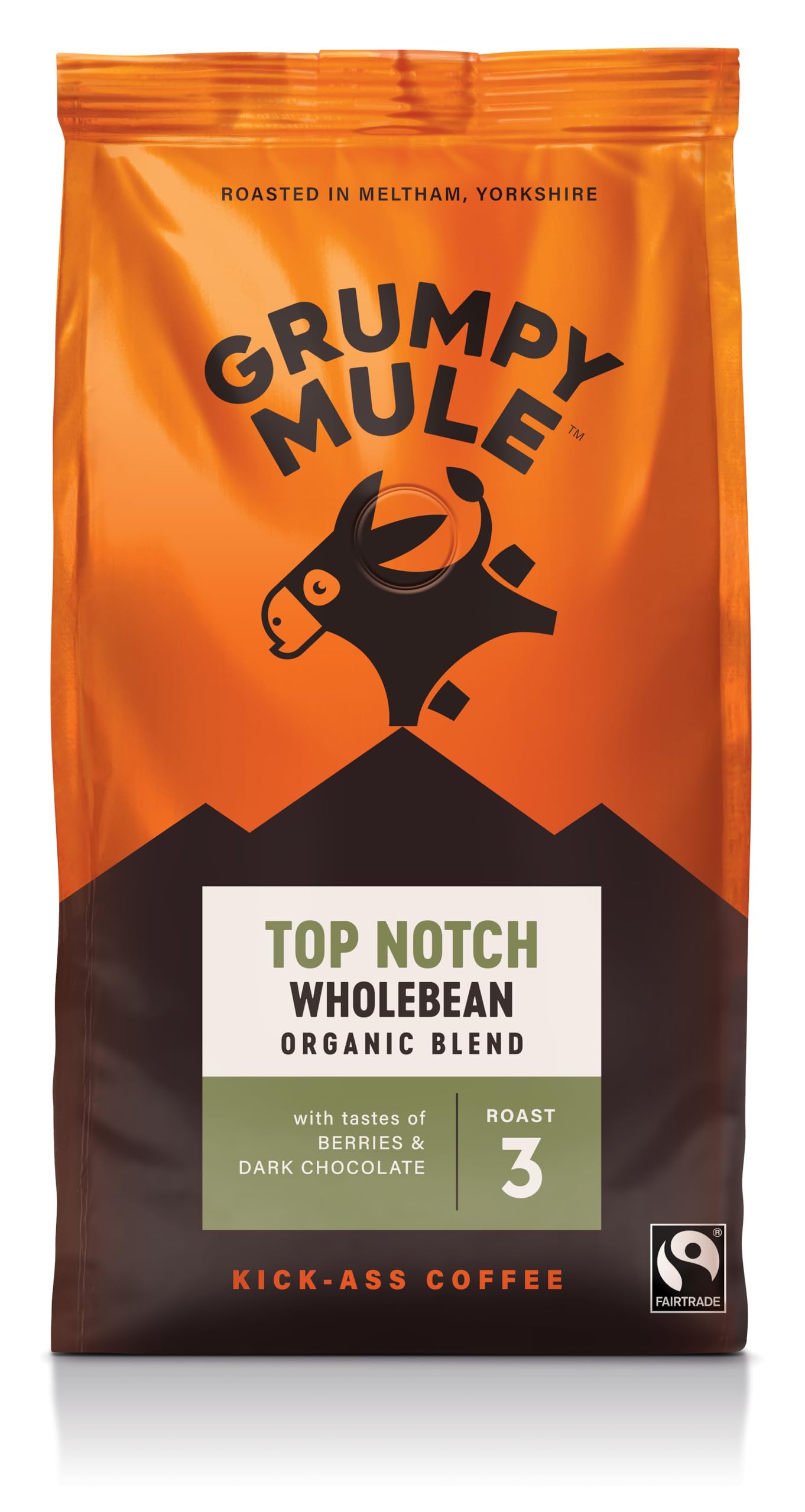 Grumpy Mule Top Notch Organic Blend Whole Coffee Beans with notes of Berries and Dark Chocolate 200g