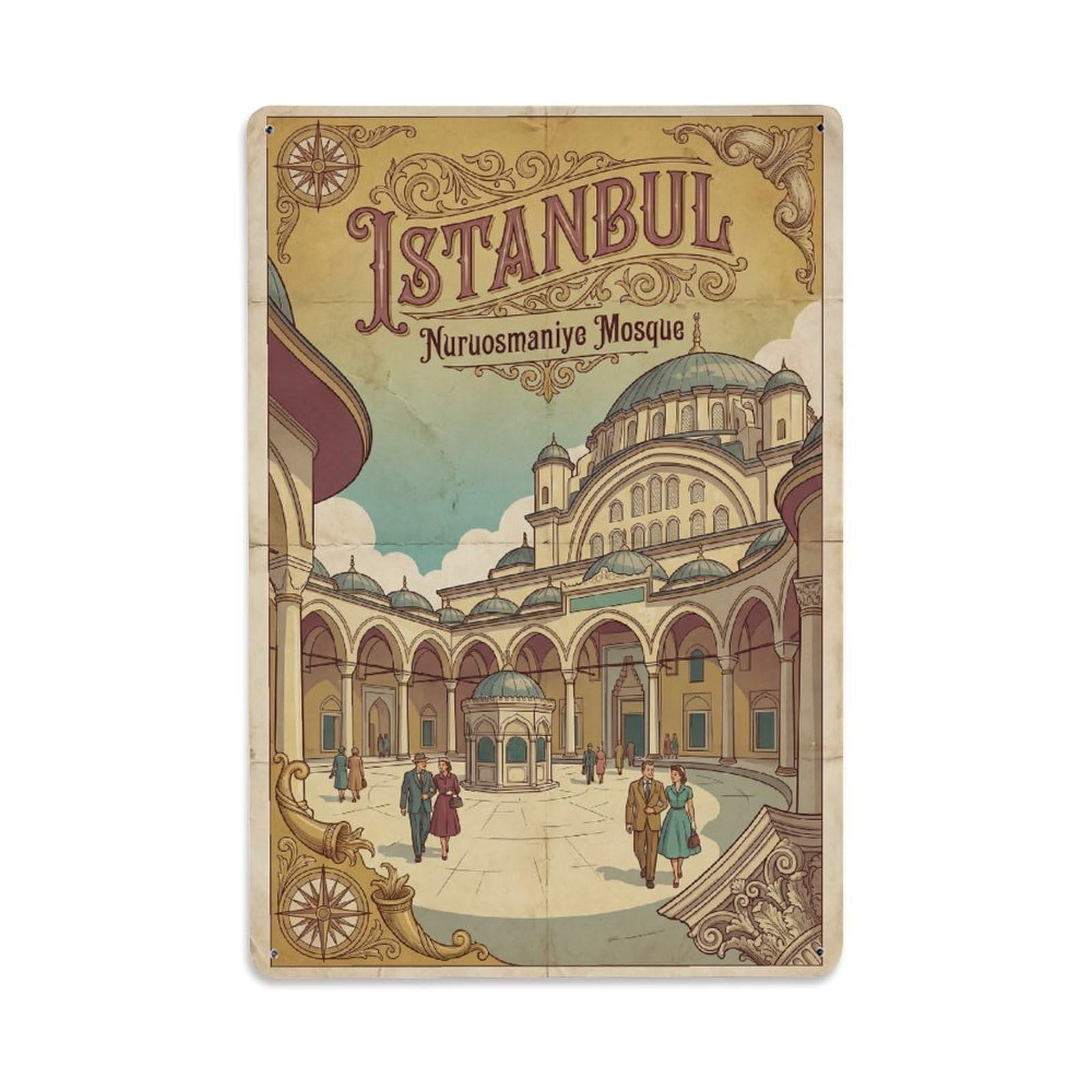 Gead 8X12inch Style Vintage Travel Istanbul Nuruosmaniye Mosque Baroque Metal Tin Sign