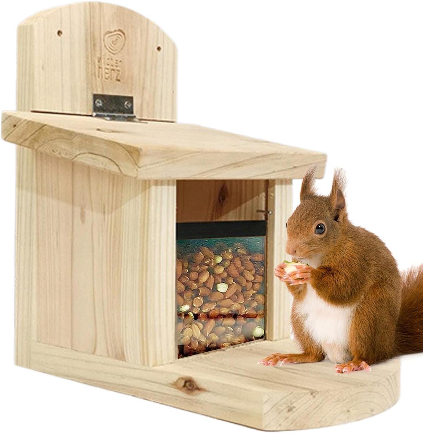 Squirrel Feeder | Wooden Feeding Dispenser House | Gnaw Resistant Roof Squirrels Feeder with Extra Long Board - for Pets Wildlife Home Outdoor Garden Yard Patio Balcony Window