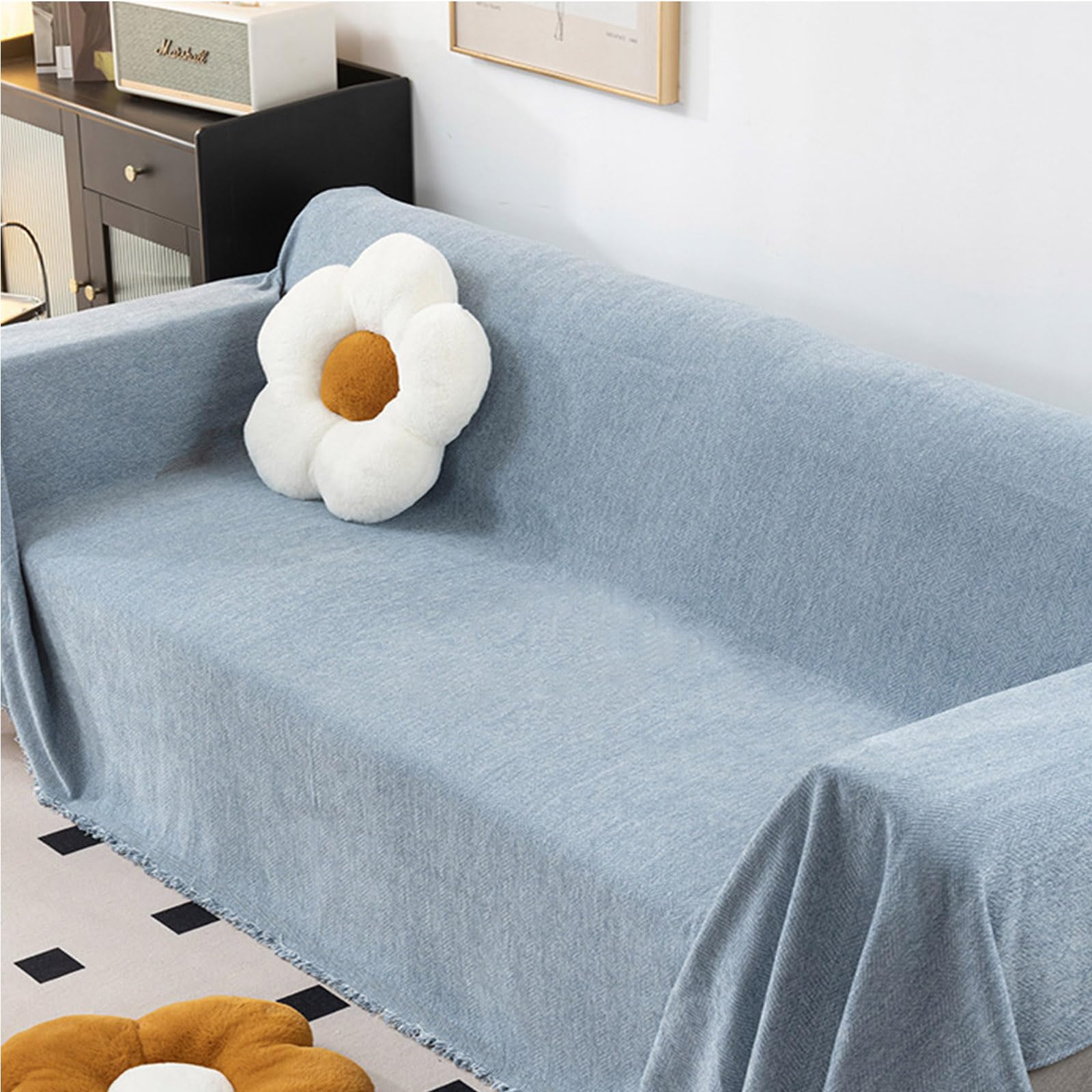 Housse de canapé en velours 2 places bleu jeté de canapé anti-chien chat 180x230 cm