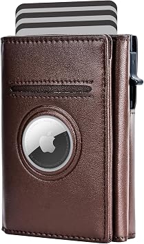 Mens Wallets Airtag Pocket Card Holder for Apple AirTagRFID Blocking, Pop Up Aluminum Card Case, 10-14 Card Capacity, IDWindow, Cash Slot, Magnetic Closure, Ultra thin tri-fold Wallet Air Tag for Men