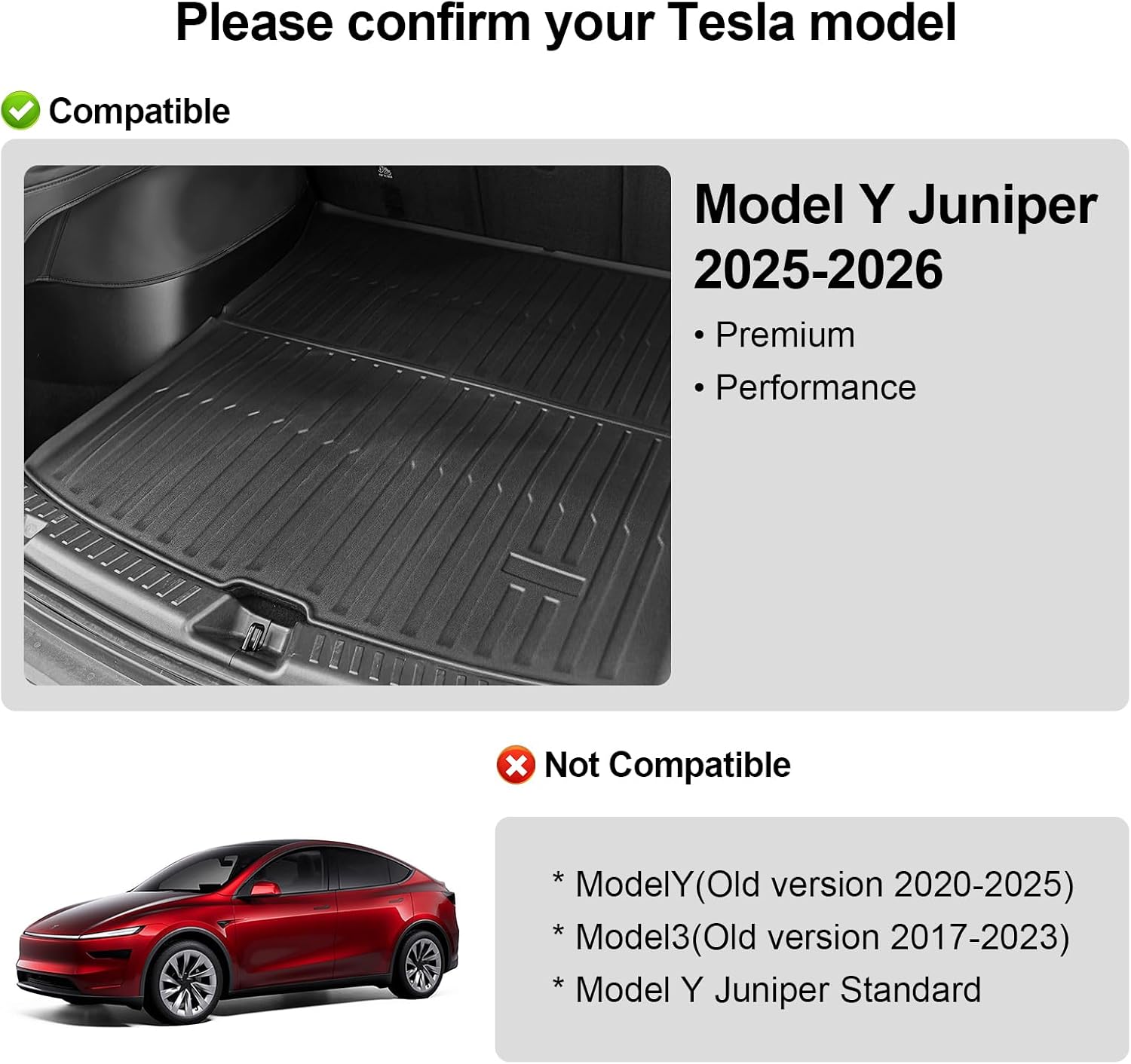 Trunk Mat for Tesla Model Y 2026 2025 (Juniper Compatible), All-Weather TPE Rear Cargo Liner, 3D Custom Fit Boot Tray, Waterproof Heavy Duty Accessories, Black