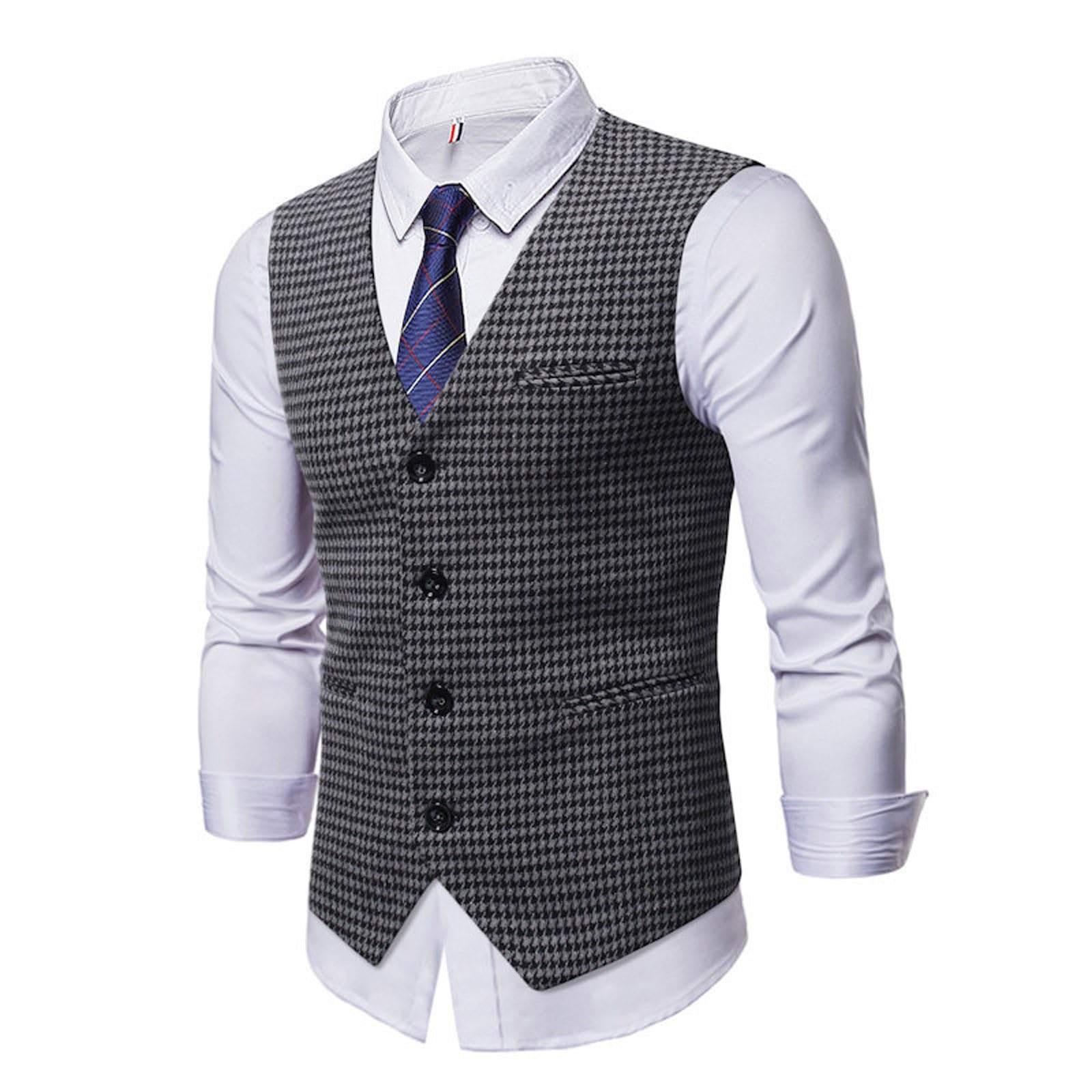 Gilet tradizionale da uomo per Oktoberfest, stile vintage, con tasche e bottoni, classico, con scollo a V, senza maniche, trapuntato, tinta unita, slim fit