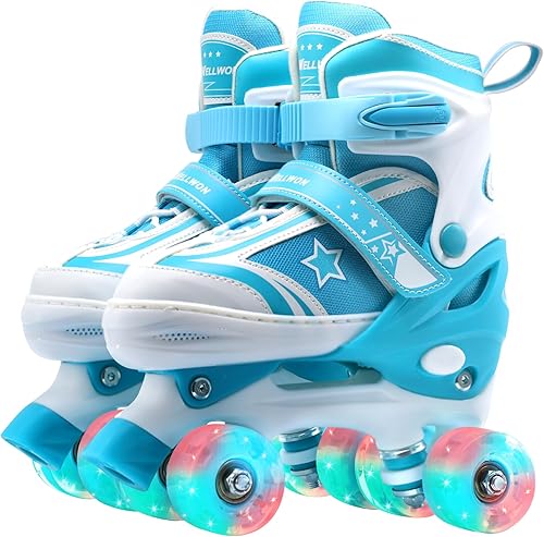 Miniatura 11 de Kids Roller Skates for Boys Girls, 4 Size Adjustable Kids Rollerskates with Light Up Wheels Roller Skates for Boys Girls Ages 5-8 8-12 Azul