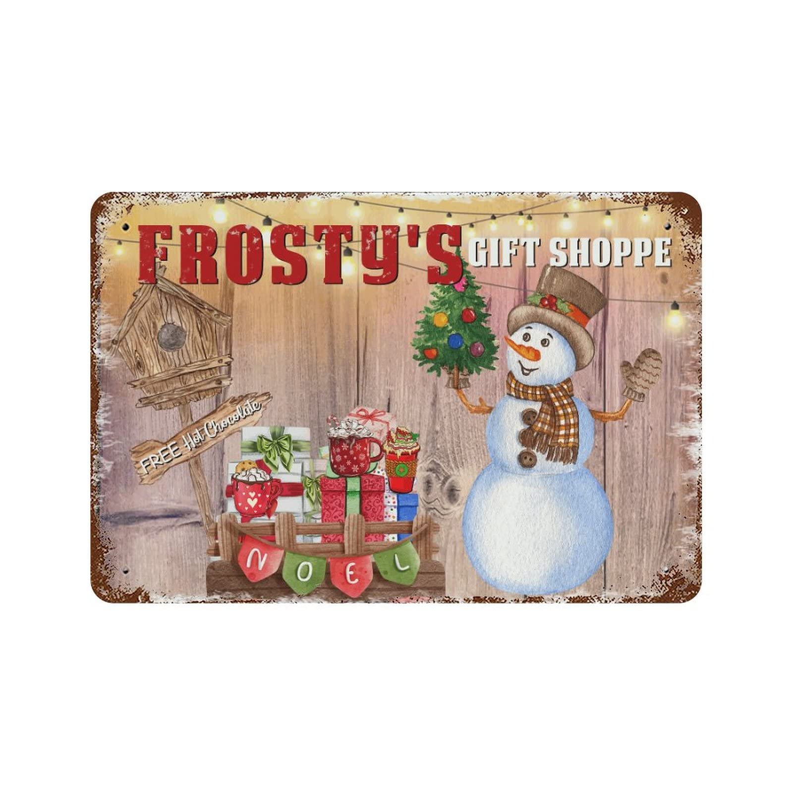Bonhomme de neige de Noël plaque en métal déco cuisine rustique 30x45 cm
