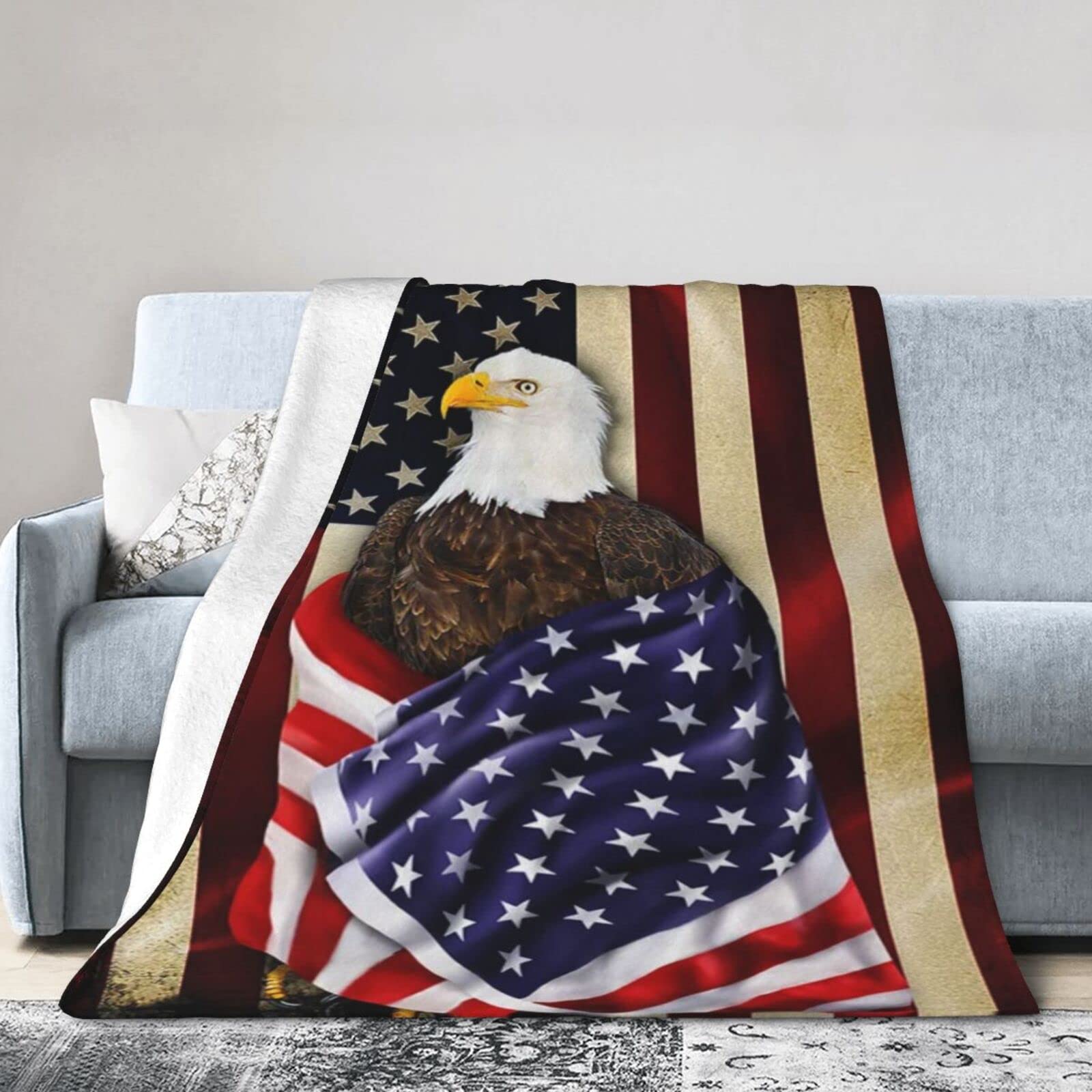 Lsjuee Christmas Flannel Fleece Blanket 80"X60" Eagle American Patriot Bed Throw Blanket Quality Ultra-Soft Travel Winter Blankets for Couple Keep Warm
