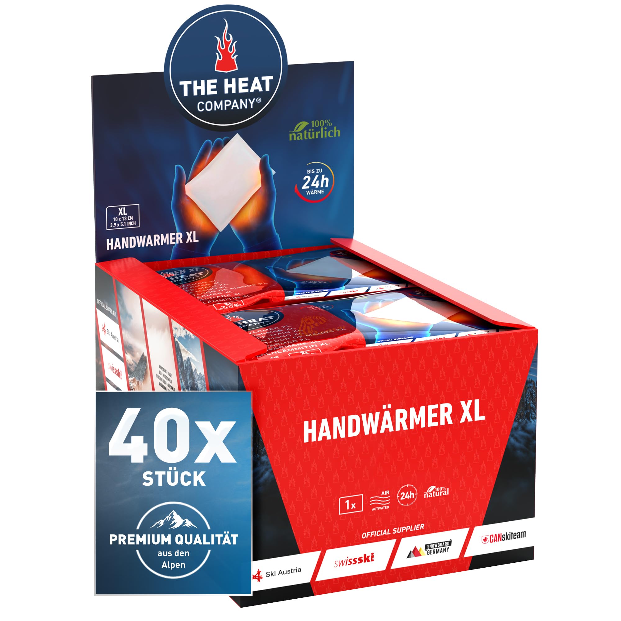 THE HEAT COMPANY Handwärmer XL - 10, 20 oder 40 Stück - EXTRA WARM - großer Taschenwärmer - Wärmekissen - 24 Stunden warme Hände - sofort einsatzbereit - luftaktiviert - rein natürlich