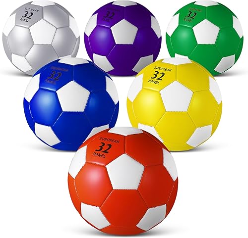 Jexine 6 Pcs Soccer Ball with Pump, Official Size 3 4 5 Indoor Outdoor Sport Soccer Ball Machine Stitched Ball for Game Training Practice for Kids