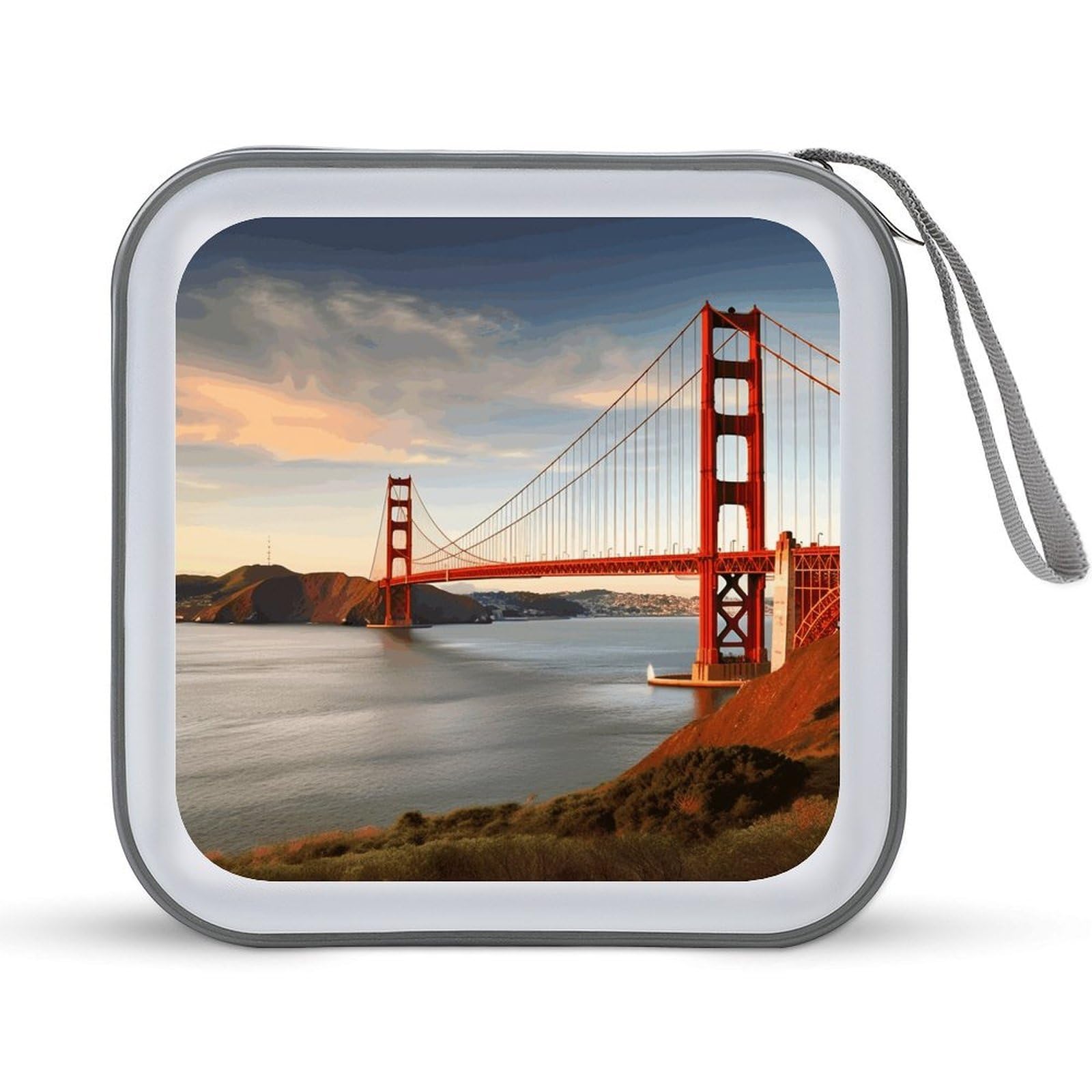 VstaDank Gold Gate Bridge 40 Capacity CD Case with Zipper Disc, Portable CD Storage Organizer Hard Plastic Storage CD DVD Organizer for Home