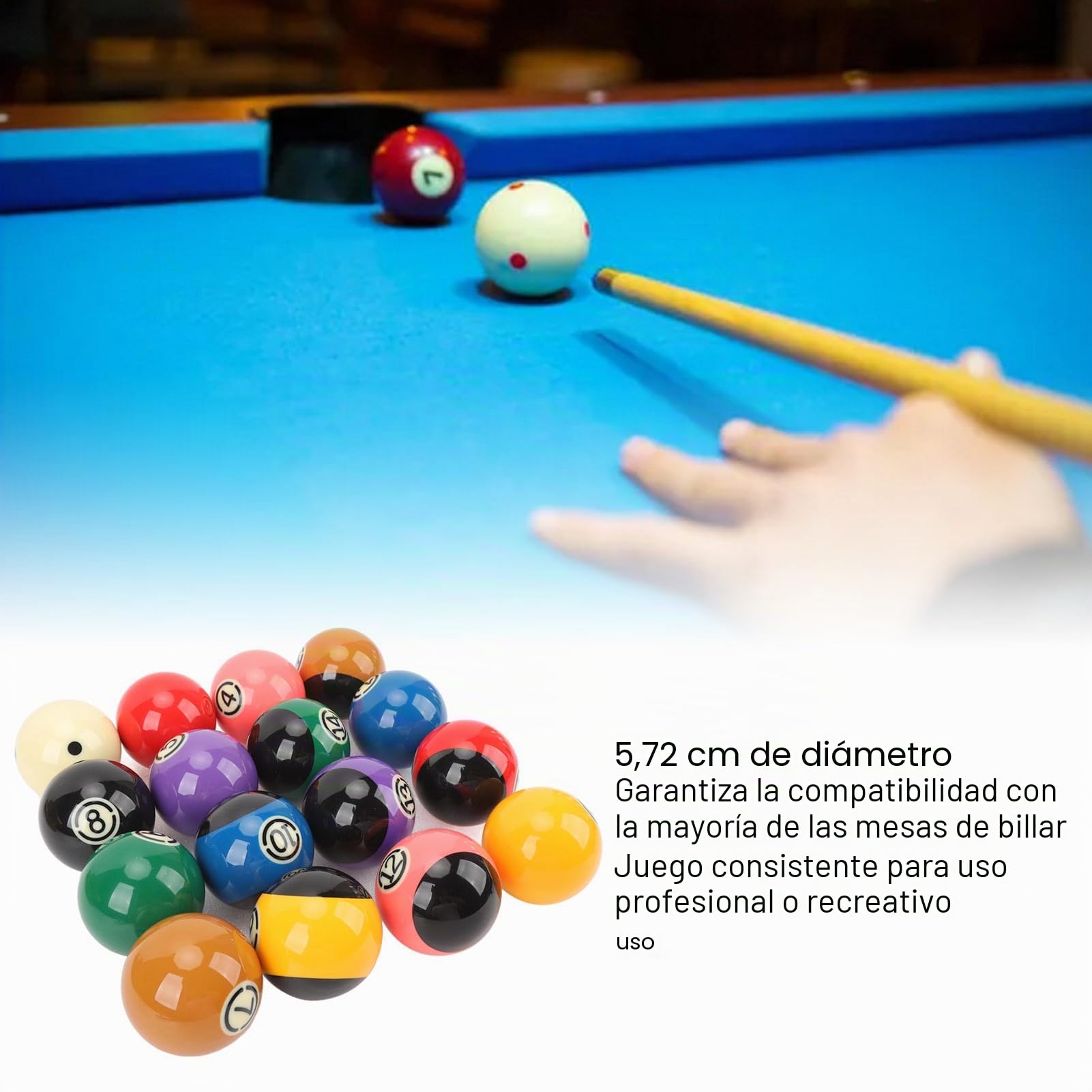 POENVFPO Bolas de Billar de 2, 25 Pulgadas, Juego de Bolas de Billar Estilo TV, Juego de Resina, de Resistentes a la Friccin para Torneo