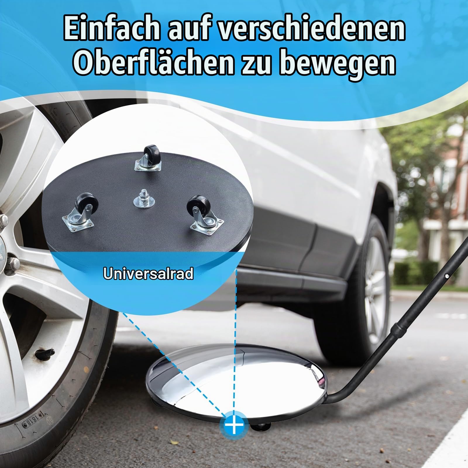 47" Teleskop Inspektionsspiegel unter dem Fahrzeug mit Rädern und LED-Licht