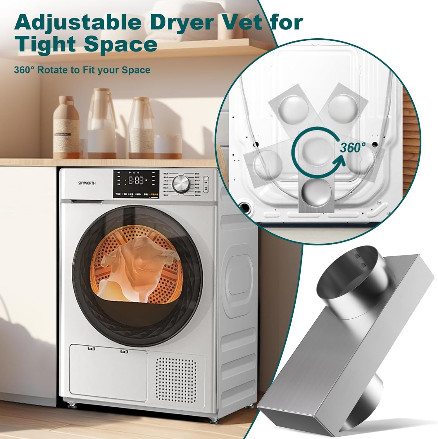 84049 Periscope Dryer Vent, 0-5" Adjustable Dryer Vent Connector Kit for Tight Space, Short Small Telescoping Exhaust Vent Hose Adapter Close to the Wall Space-saving Clothes Dryer Replacement Vents