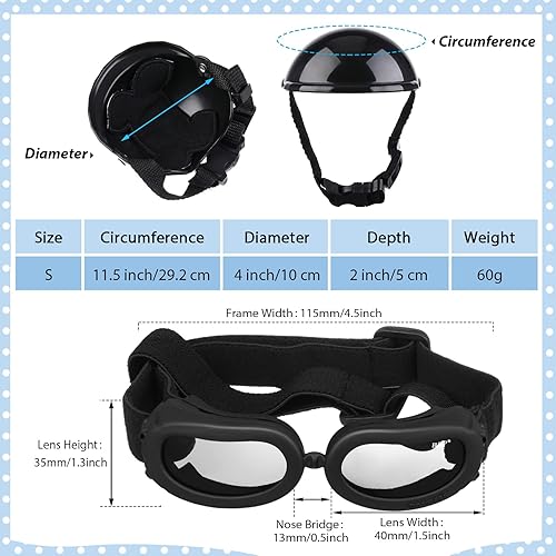 Miniatura 4 de Gafas de sol para perro pequeño, protección UV, gafas de sol para perros, gafas de seguridad duro para motocicleta, sombrero de seguridad con