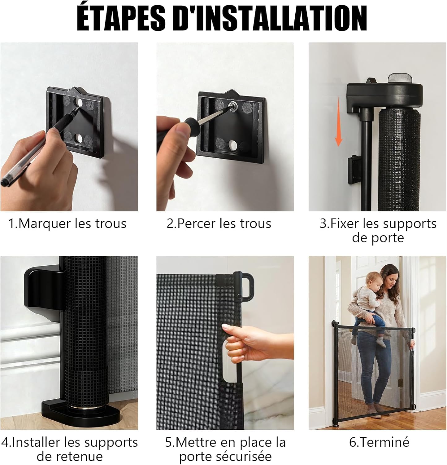 Barrière Sécurité Enfant Rétractable, Barrière Escalier et Porte | Ouverture d'une Seule Main, Installation Facile, Largeur 0-180 cm pour une Protection Flexible