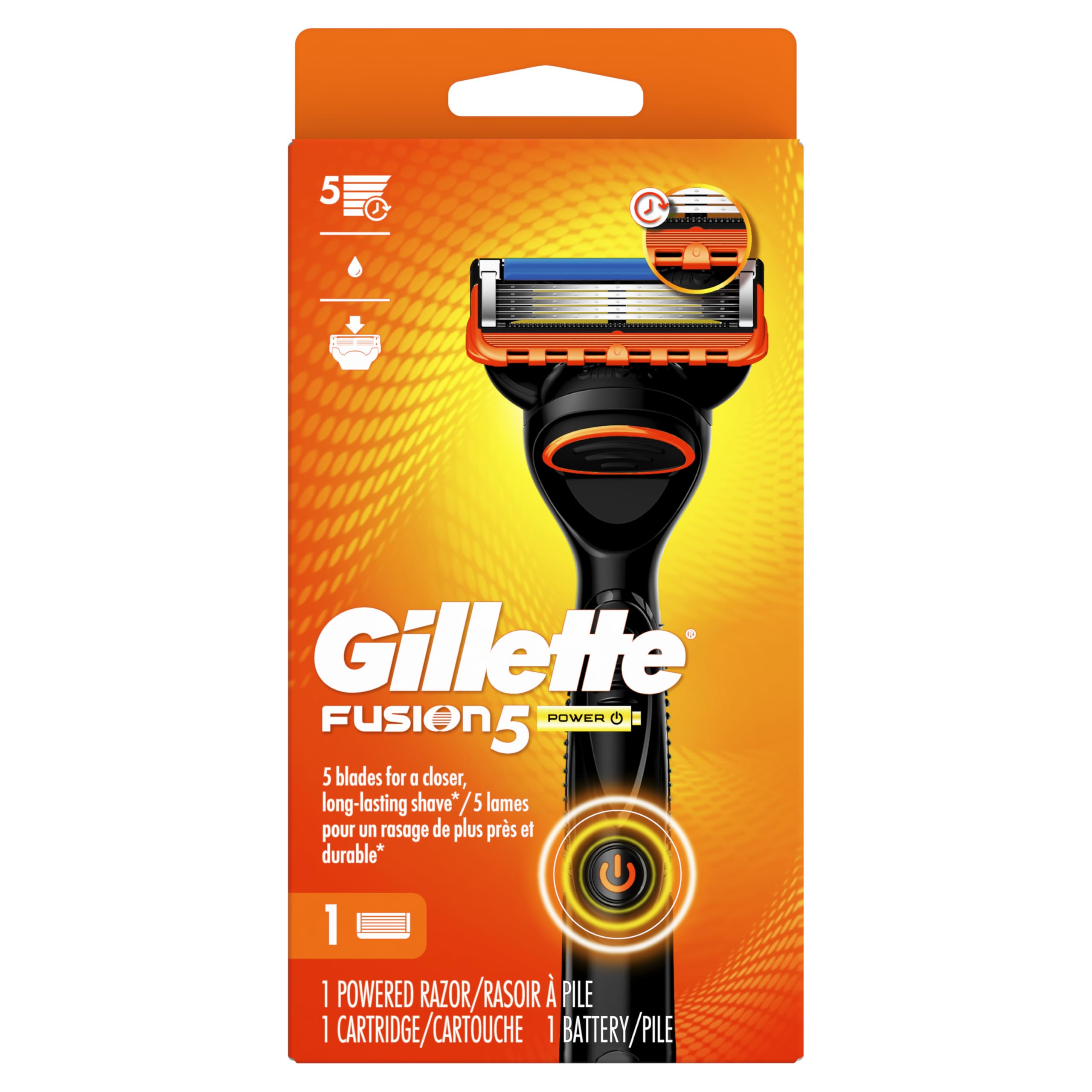 Gillette Fusion5 Power Razor for Men, 1 Gillette Power Razor Handle + 1 Blade Refill